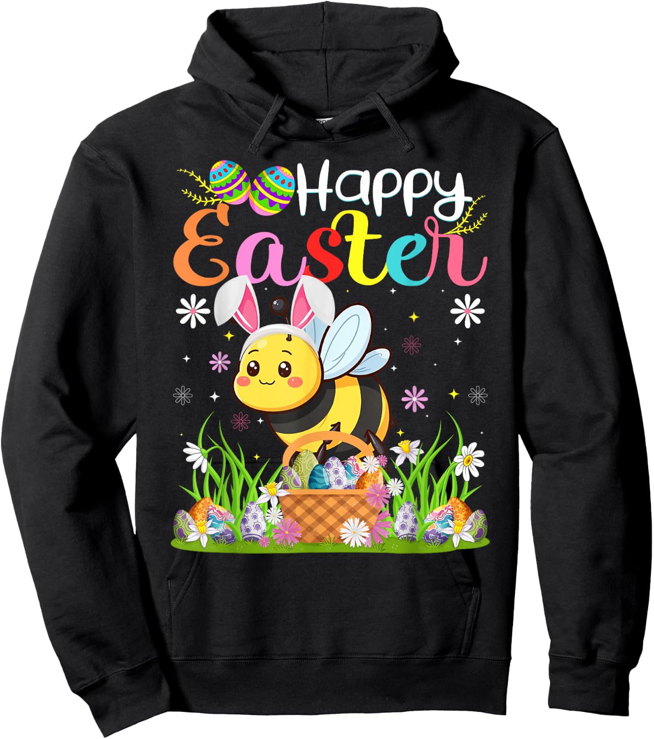 Bees Happy Easter Egg Hunt Bunny Ear Bees Easter Hoodie - Hoodie | Black