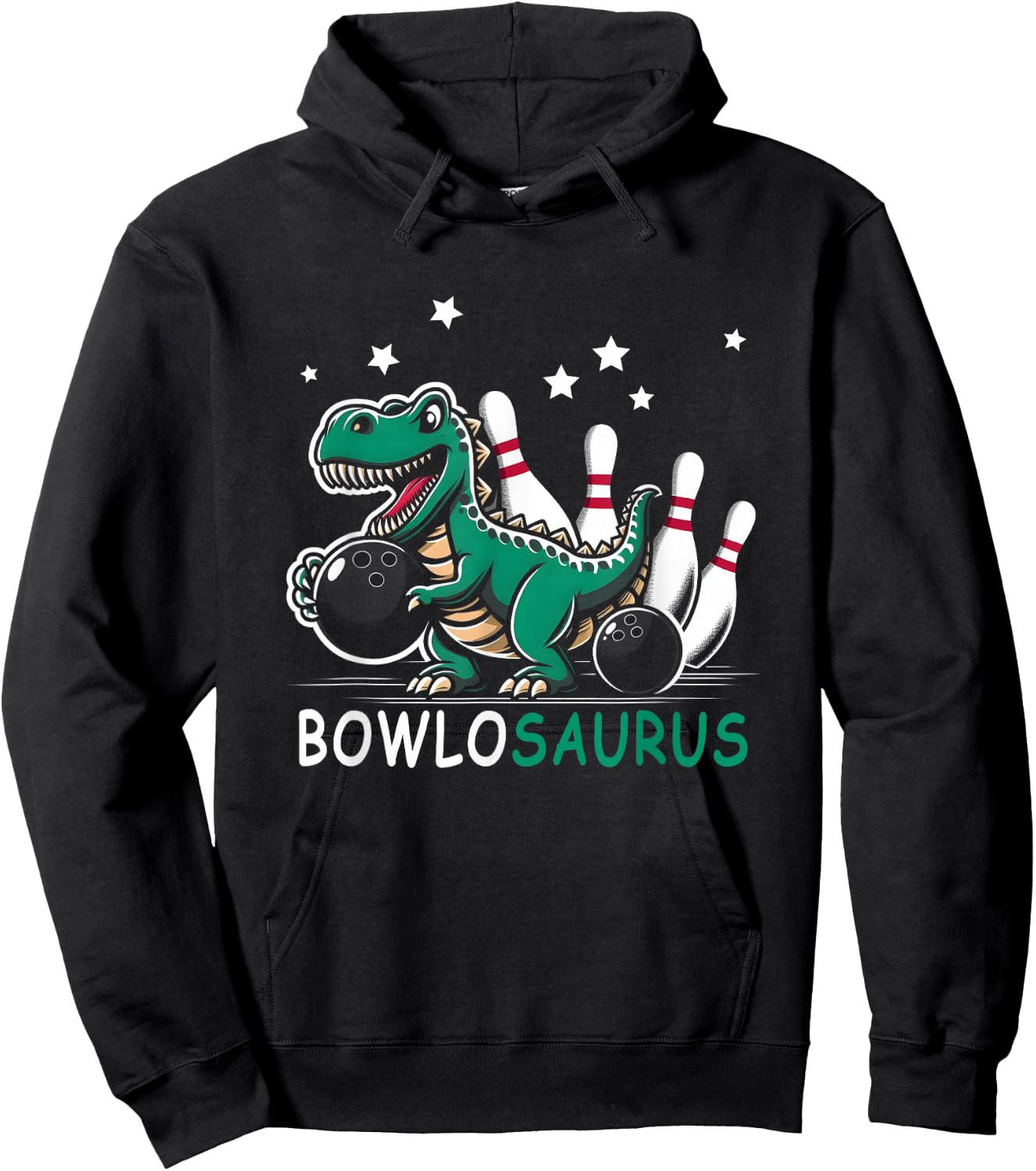 Funny Bowler Bowlosaurus T-Rex Dinosaur Playing Bowling Hoodie - Hoodie | Black