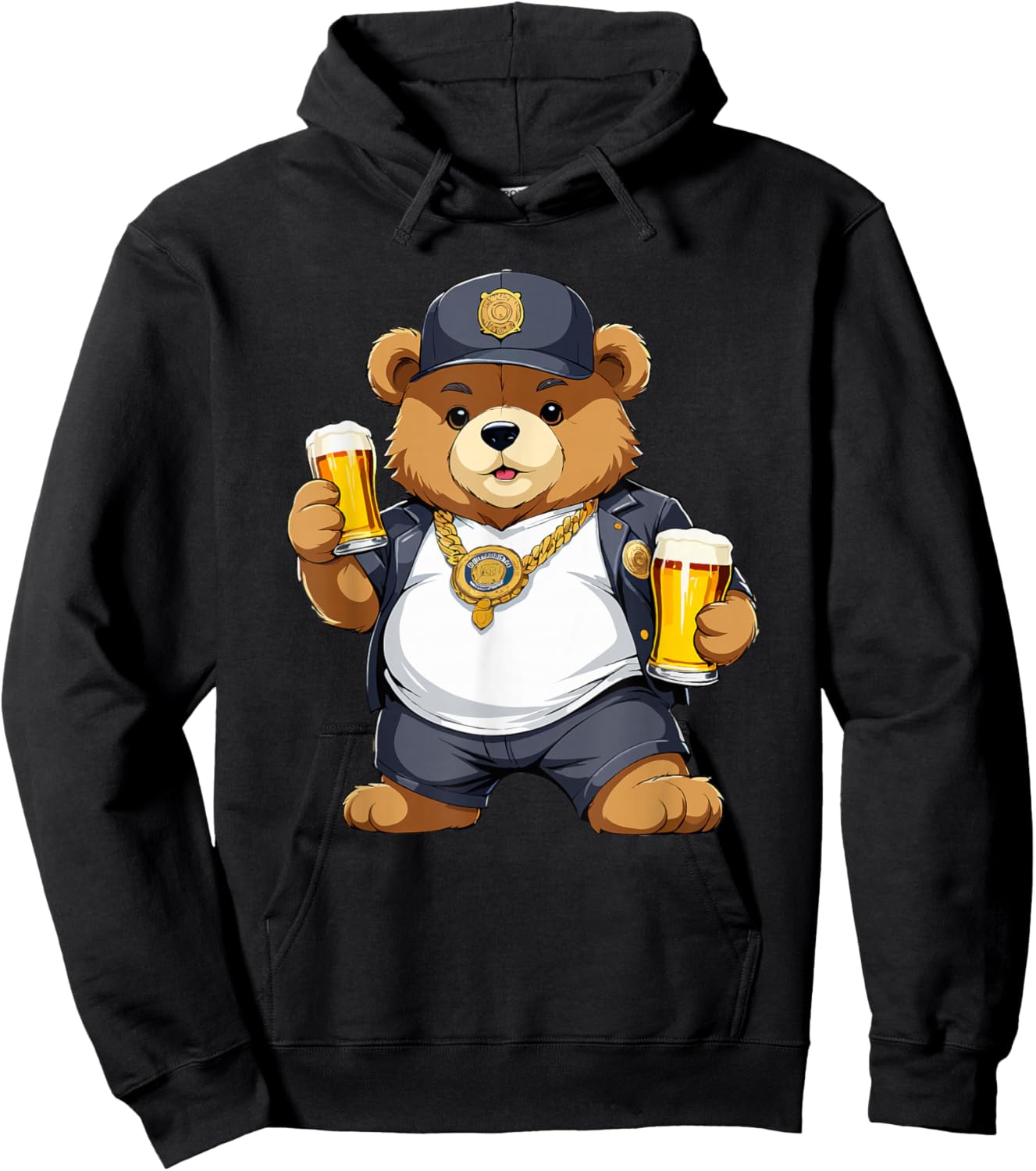 Big Fat Teddy Bear Gangster in Hip Hop Street Clothes Hoodie - Hoodie | Black