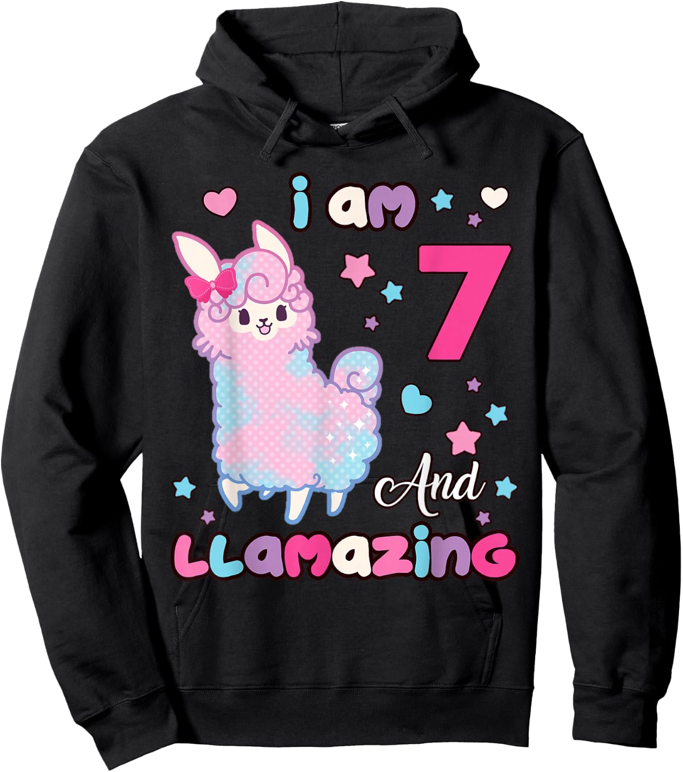 7 Years Old 7th Birthday Girl Llama I Am Seven and Llamazing Hoodie - Hoodie | Black