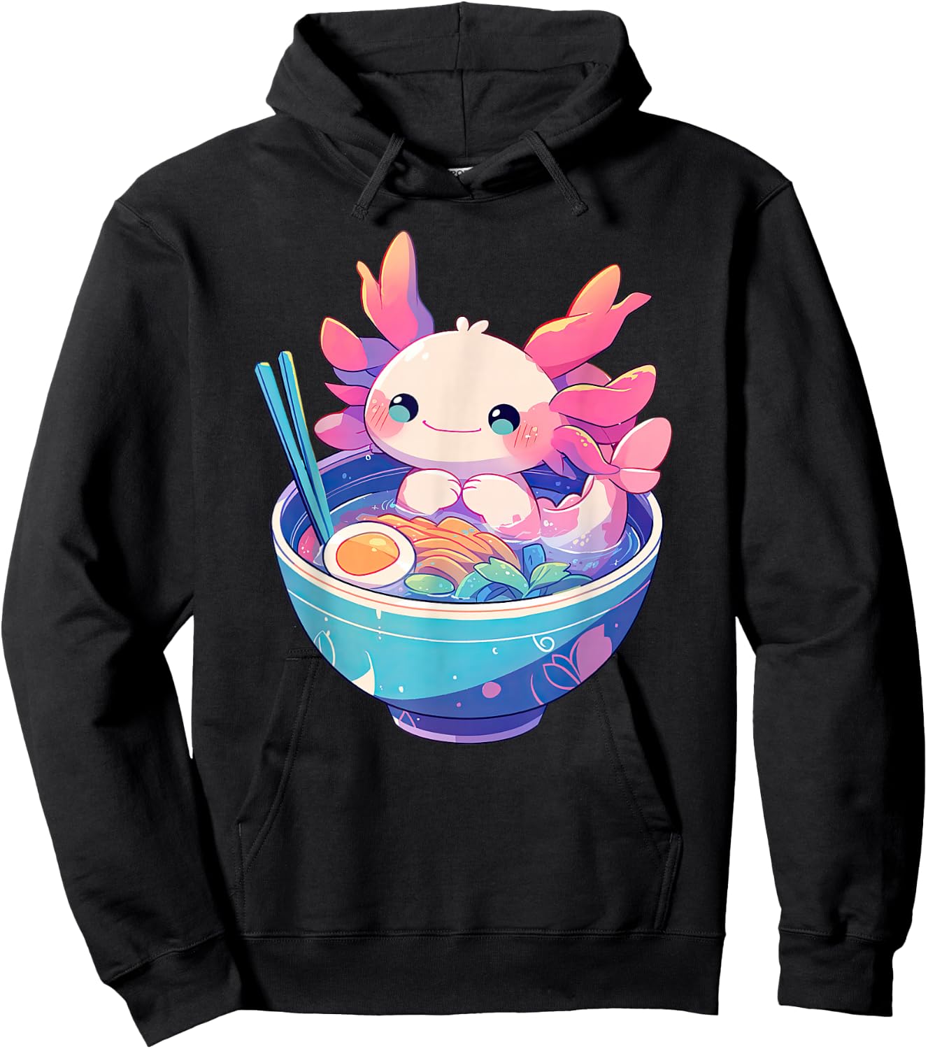 Kawaii Pastel Goth Cute Pink Axolotl in a Bowl of Ramen Hoodie - Hoodie | Black