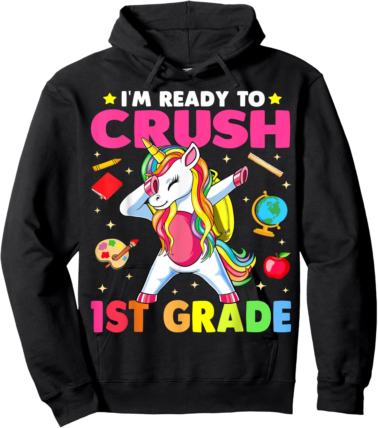 Crush 1st Grade Dabbing Unicorn Back to School Girls Gift Hoodie - Hoodie | Black