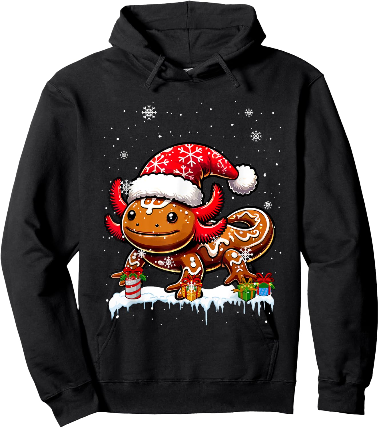 Santa Gingerbread Axolotl Christmas Baking Baker Family Kids Hoodie - Hoodie | Black