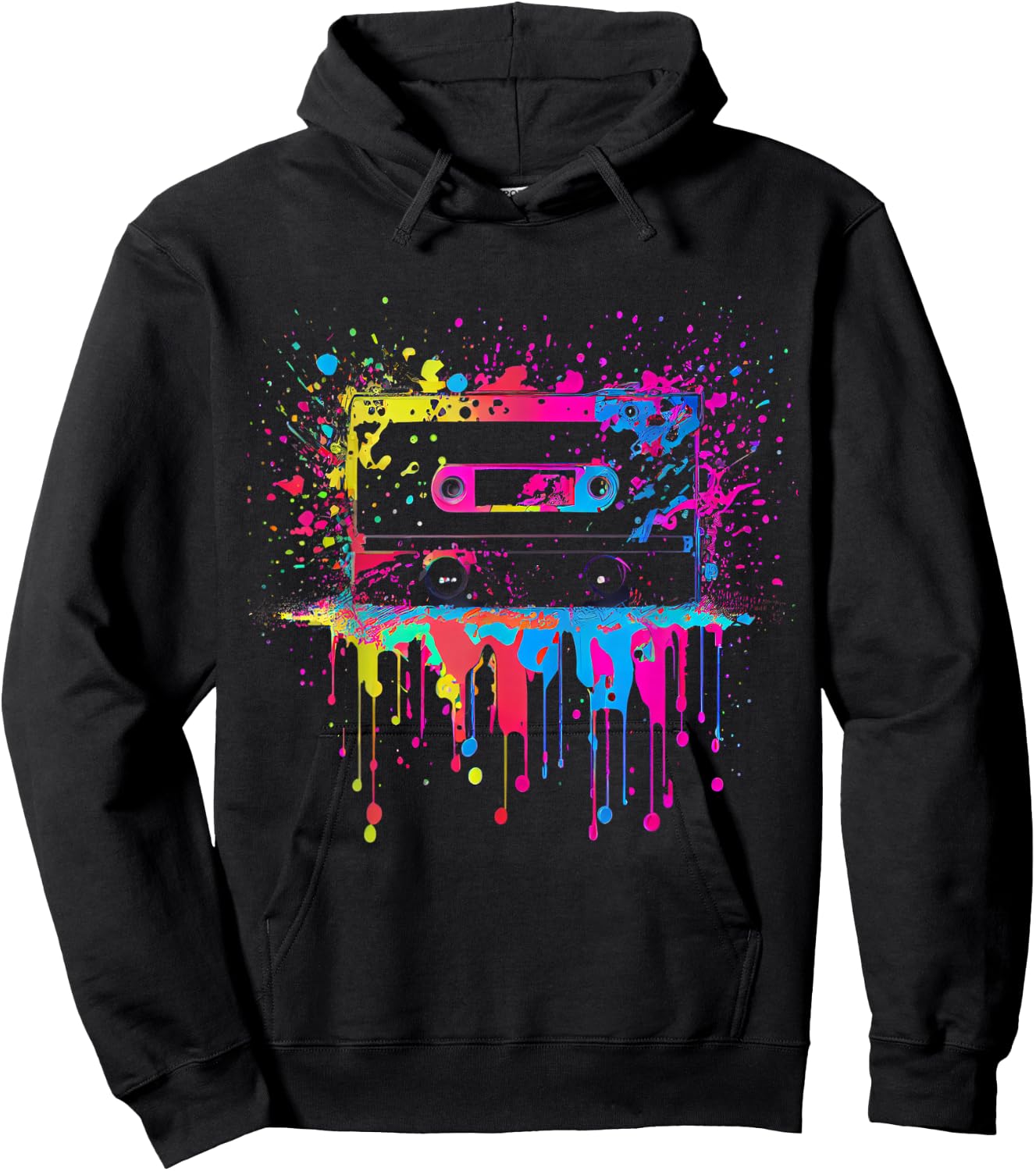 80er 90er Jahre Retro Kassette Outfits & Geschenk Damen -Erwachsene Schwarz Retro Party S EU Small U-Ausschnitt Kurzarm Hoodie - Hoodie | Black