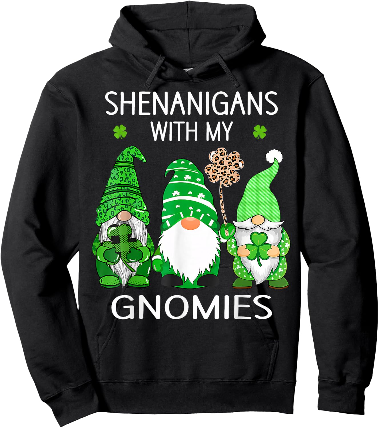 St Patricks Day Lucky Shamrock Leopard Gnomes Irish Women Hoodie - Hoodie | Black