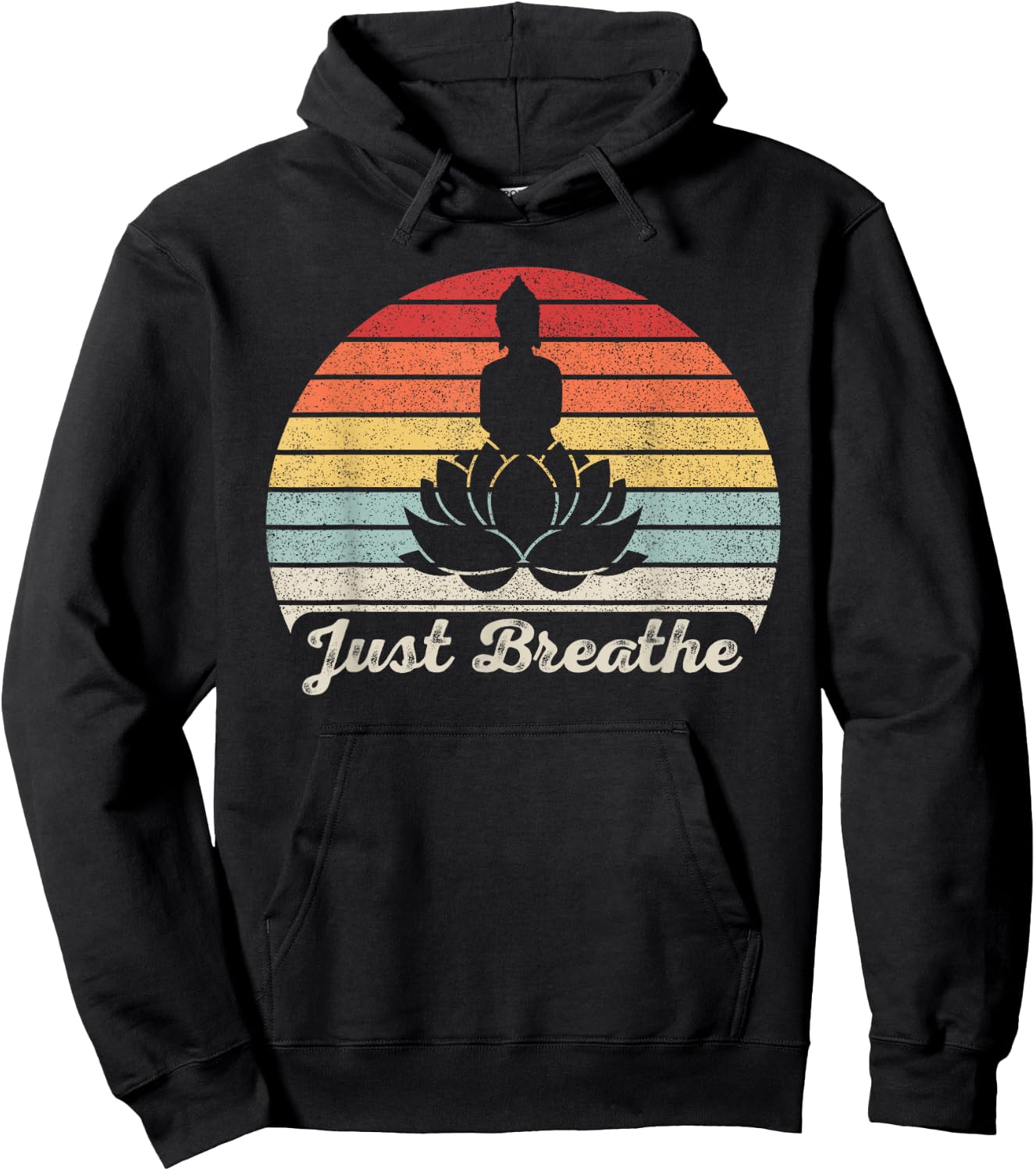 Vintage Retro Just Breathe Buddha Lotus Flower Yoga Hoodie - Hoodie | Black