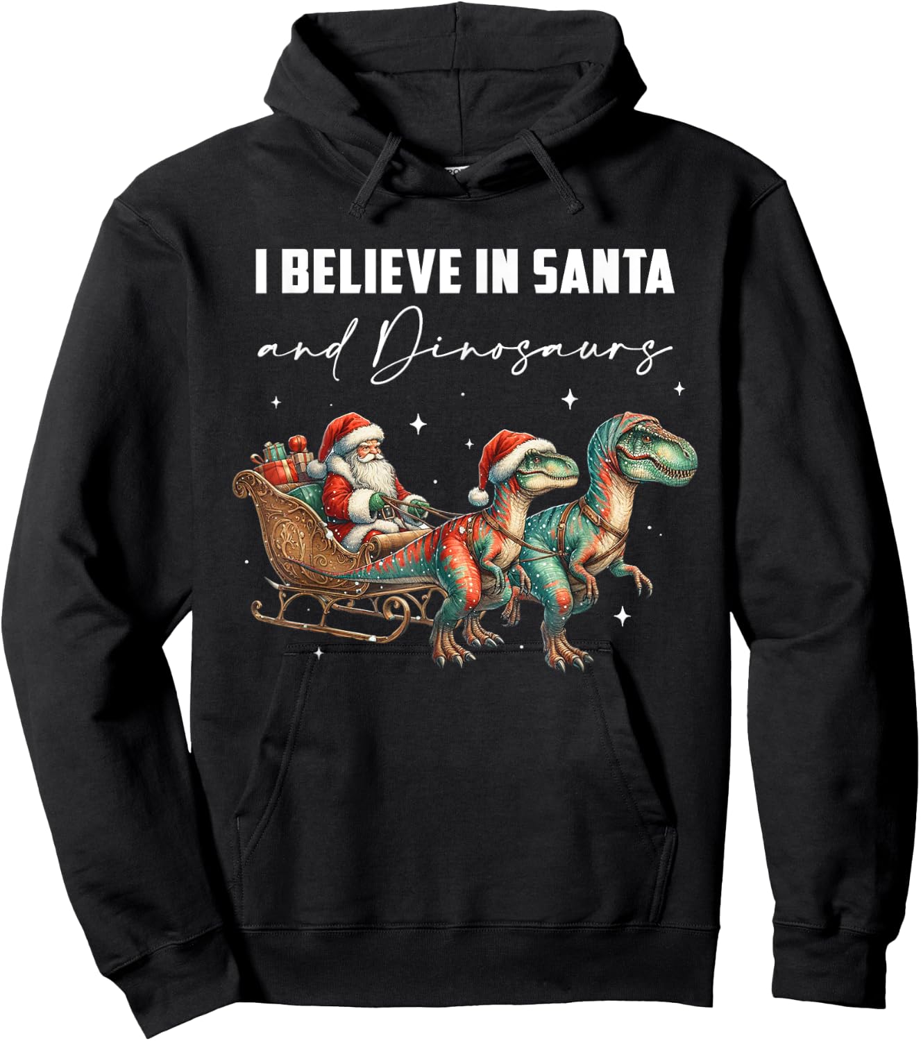 I Believe in Santa and Dinosaurs Christmas Paleontogy Hoodie - Hoodie | Black