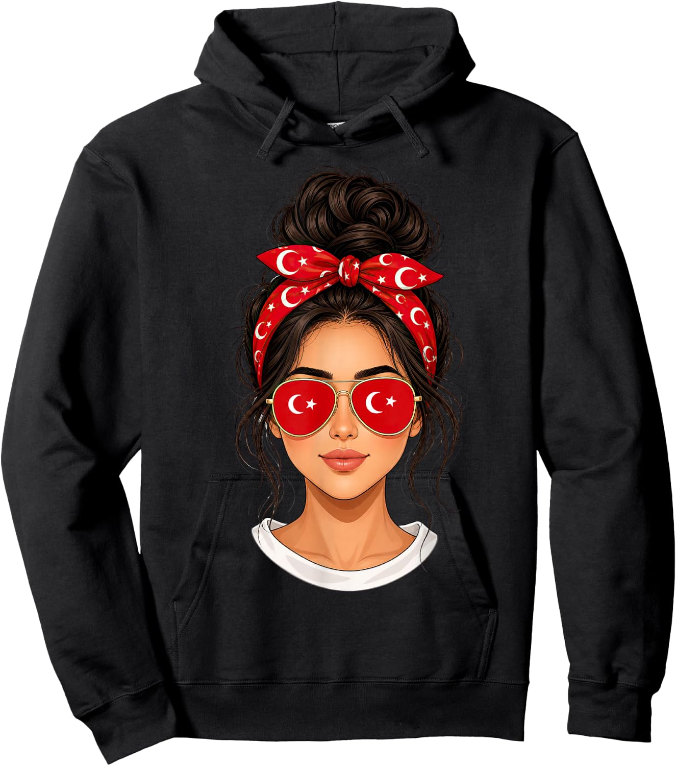 Messy Bun Türkisches Mädchen Türkei Flagge Bandana Sonnenbrille Hoodie - Hoodie | Black