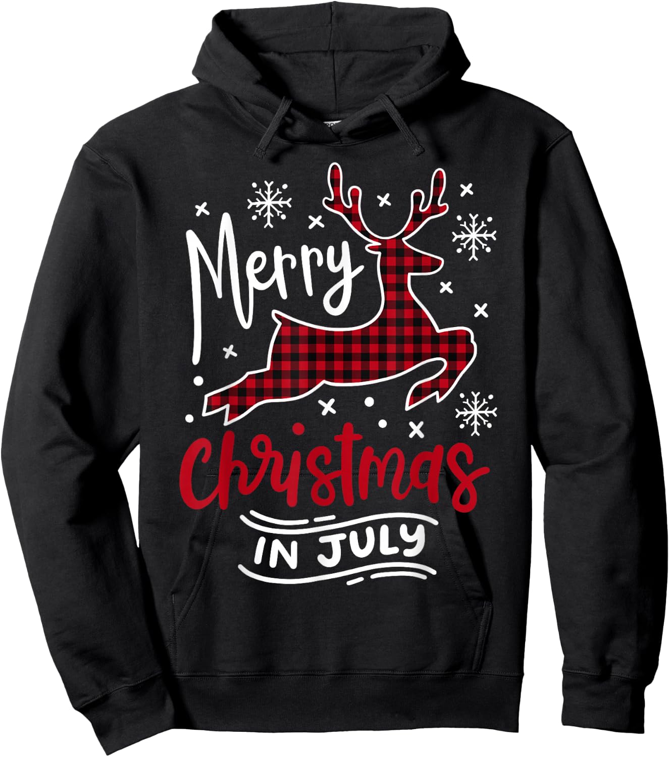 Merry Christmas in July Plaid Red Reindeer & Snowflake Hoodie - Hoodie | Black