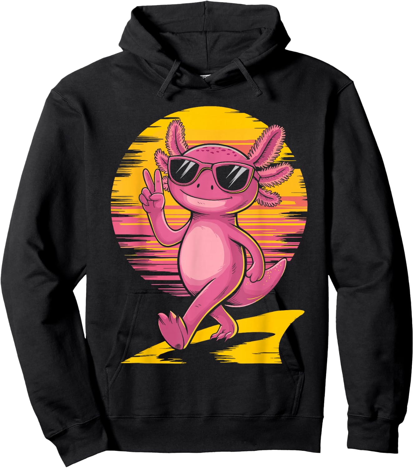 Retro Sunset Cool Axolotl With Sunglasses Peace Sign Hoodie - Hoodie | Black