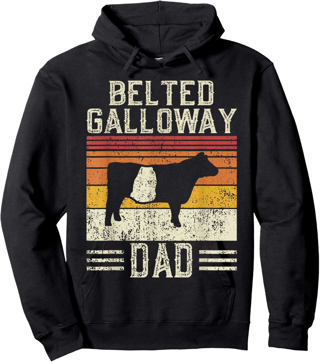 Best Cow Dad Men - Vintage Cattle Belted Galloway Hoodie - Hoodie | Black