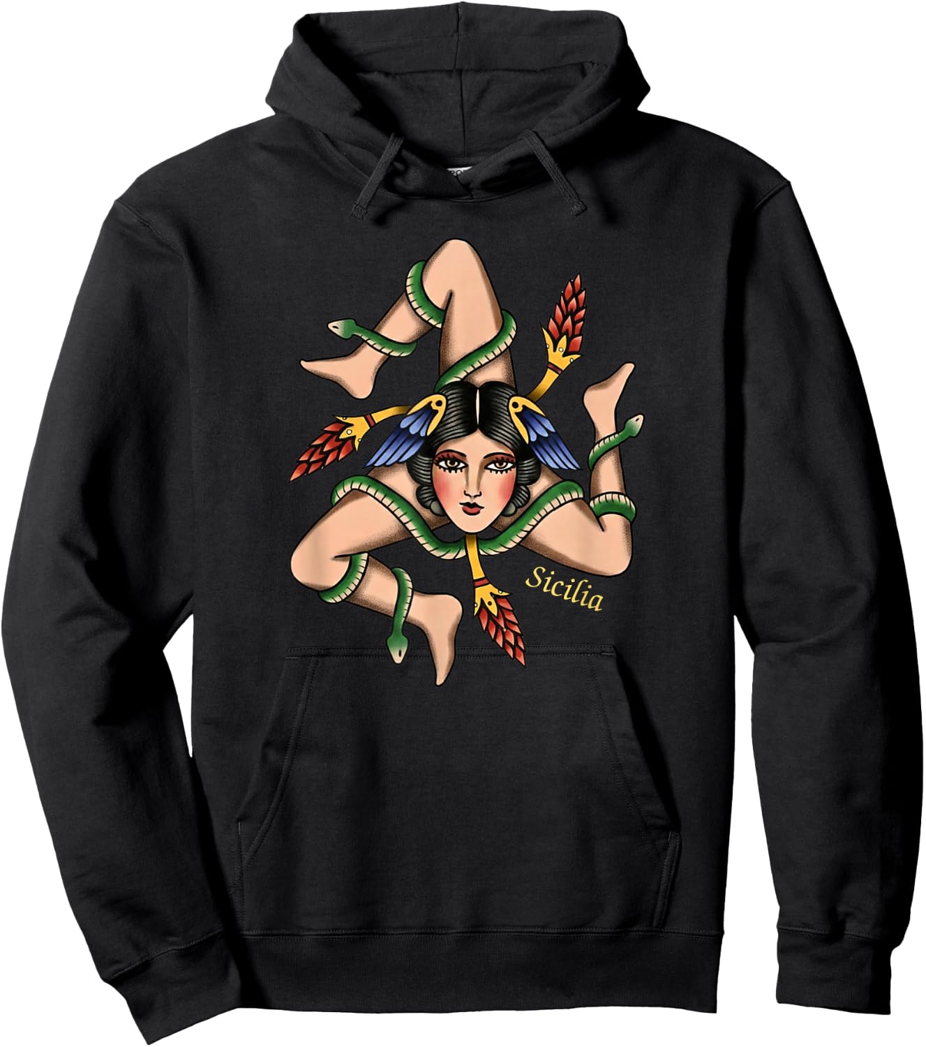 Sicilian Trinacria Old School Tattoo Style Triskelion Hoodie - Hoodie | Black