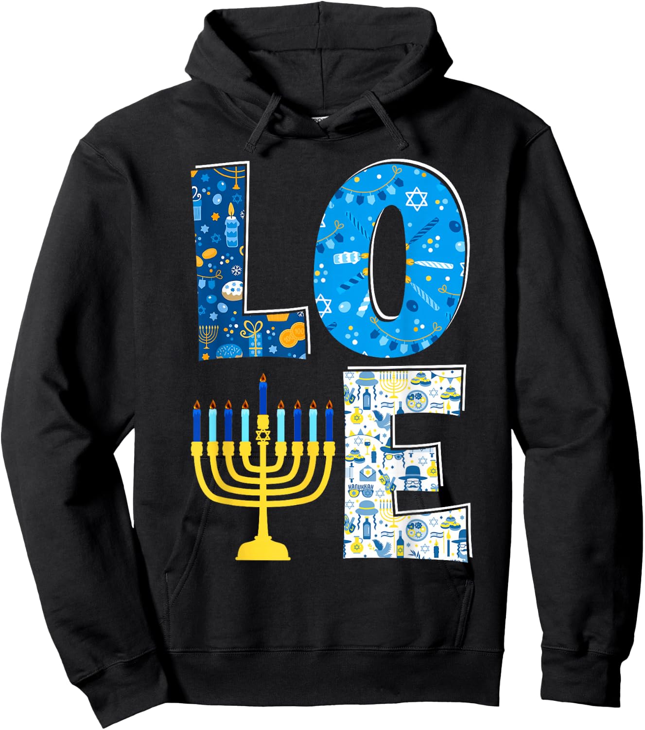 Love Cute Hanukkah Decoration Menorah Pajama Matching Family Hoodie - Hoodie | Black