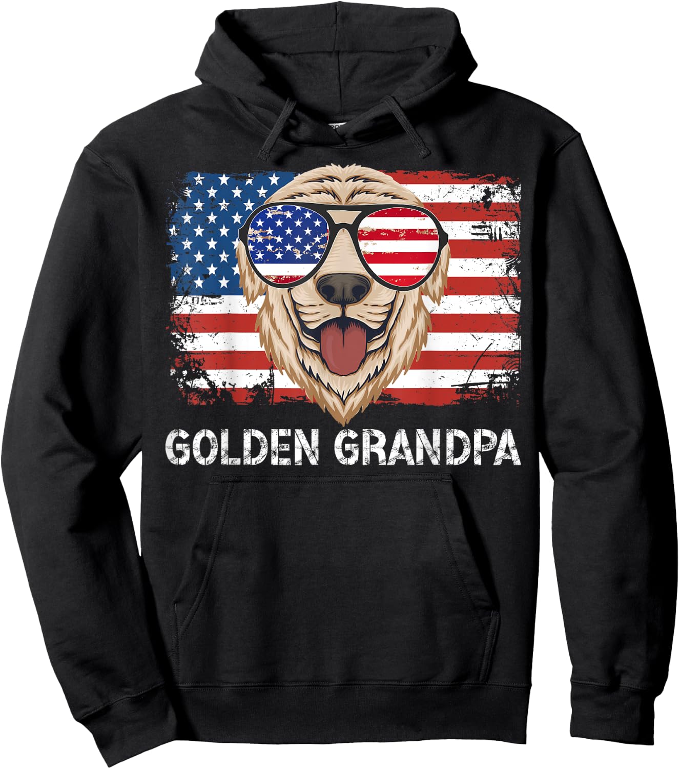Golden Grandpa Of A Golden Retriever Grandpa US Flag Hoodie - Hoodie | Black