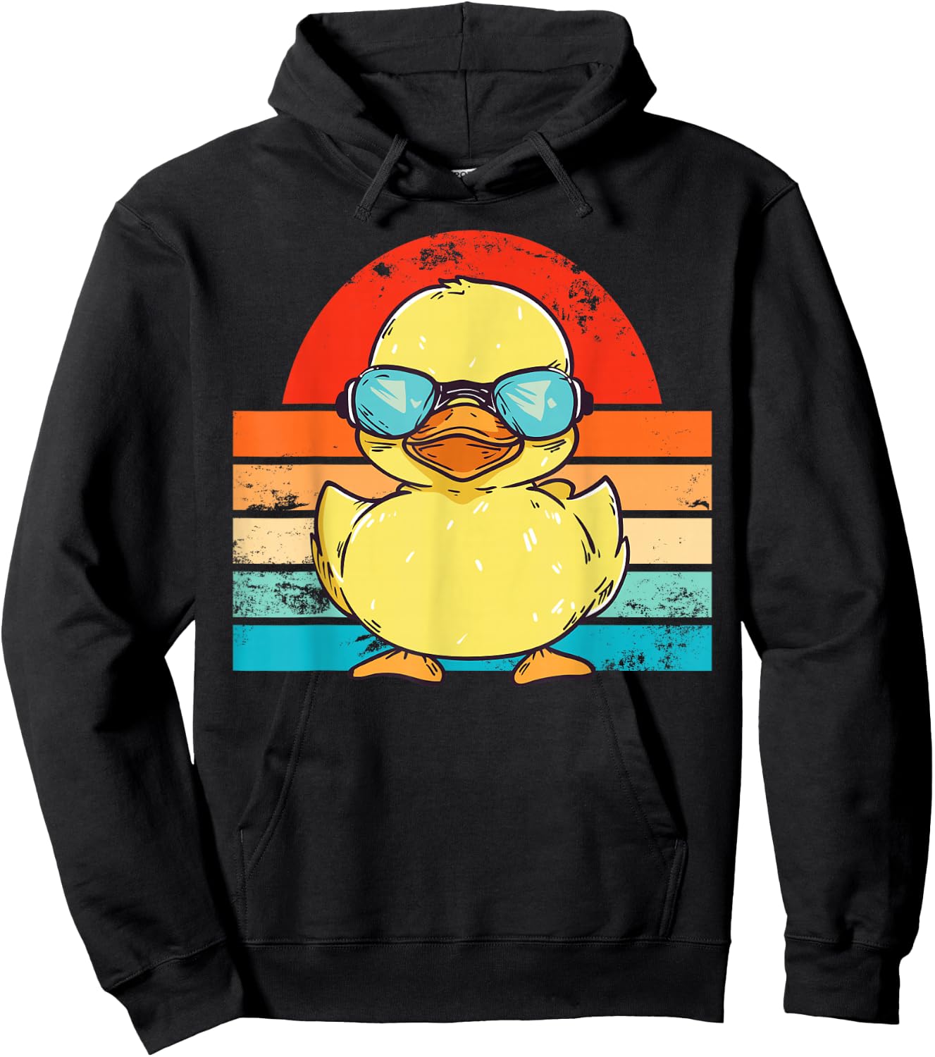 Cool Retro Yellow Duck in Sunglasses 70s 80s Funny Duck Hoodie - Hoodie | Black