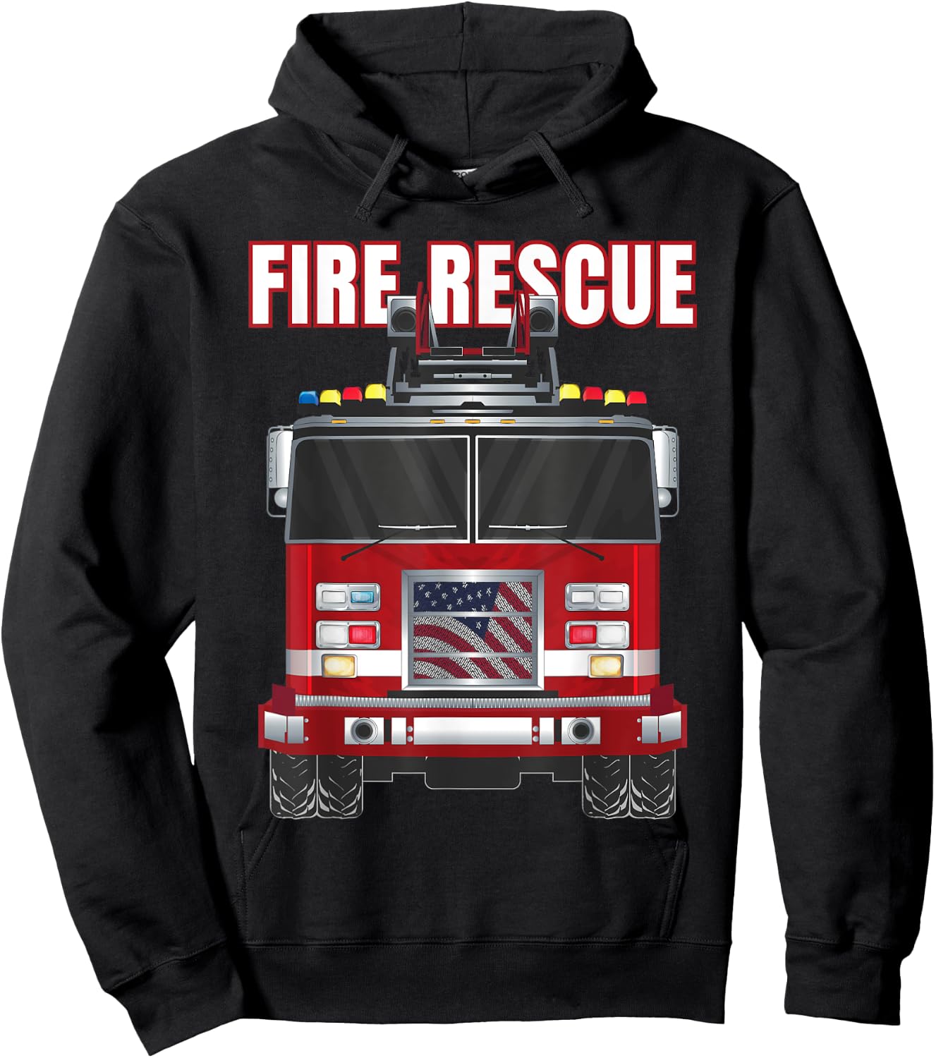 American Fire Rescue Firefighter Department Truck Fireman Hoodie - Hoodie | Black