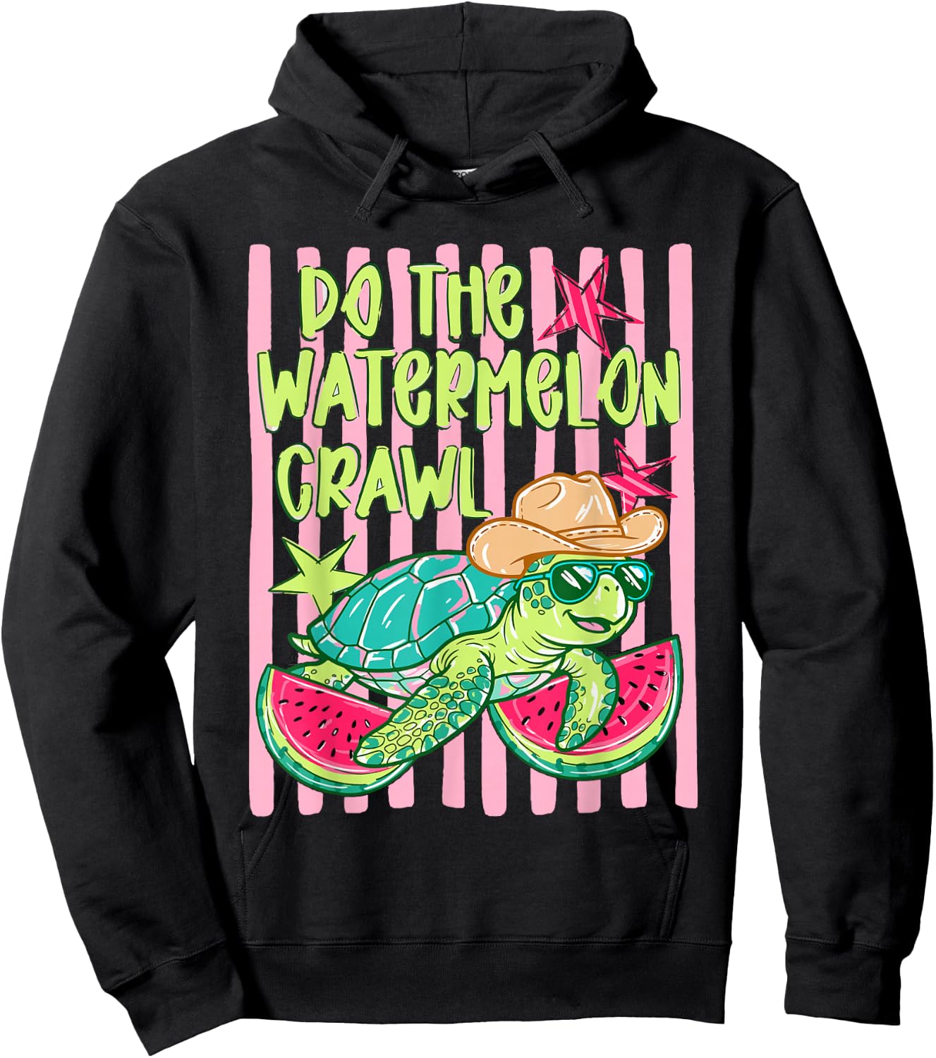 Striped Turtle Summer Fruit Vacation Do The Watermelon Crawl Hoodie - Hoodie | Black