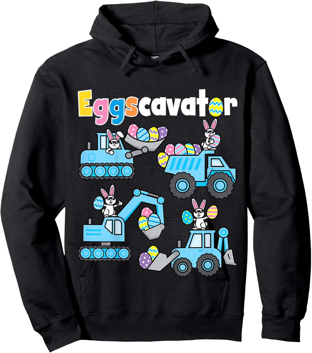 Kids Boys Easter Shirt Eggs Cavator Excavator Bunny Eggscavator Hoodie - Hoodie | Black