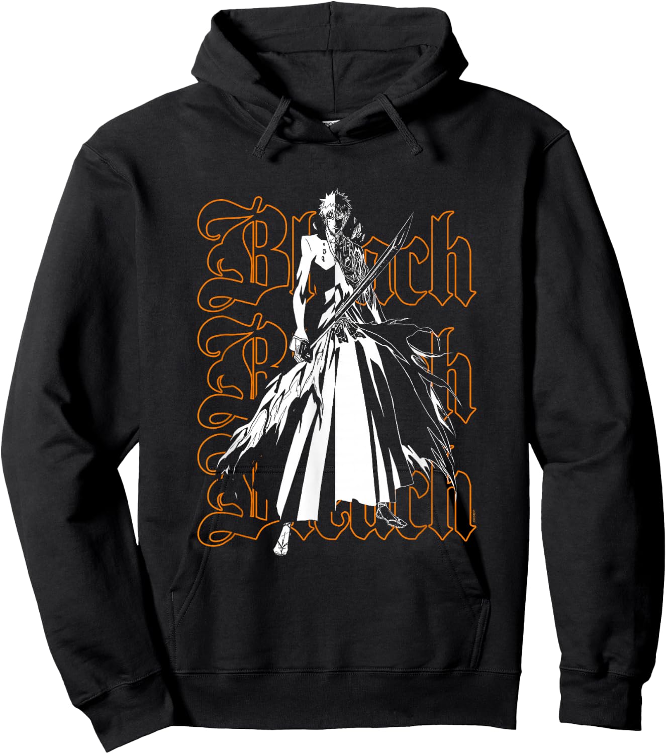 Bleach Ichigo & Repeating Gothic Logo Anime Hoodie - Hoodie | Black