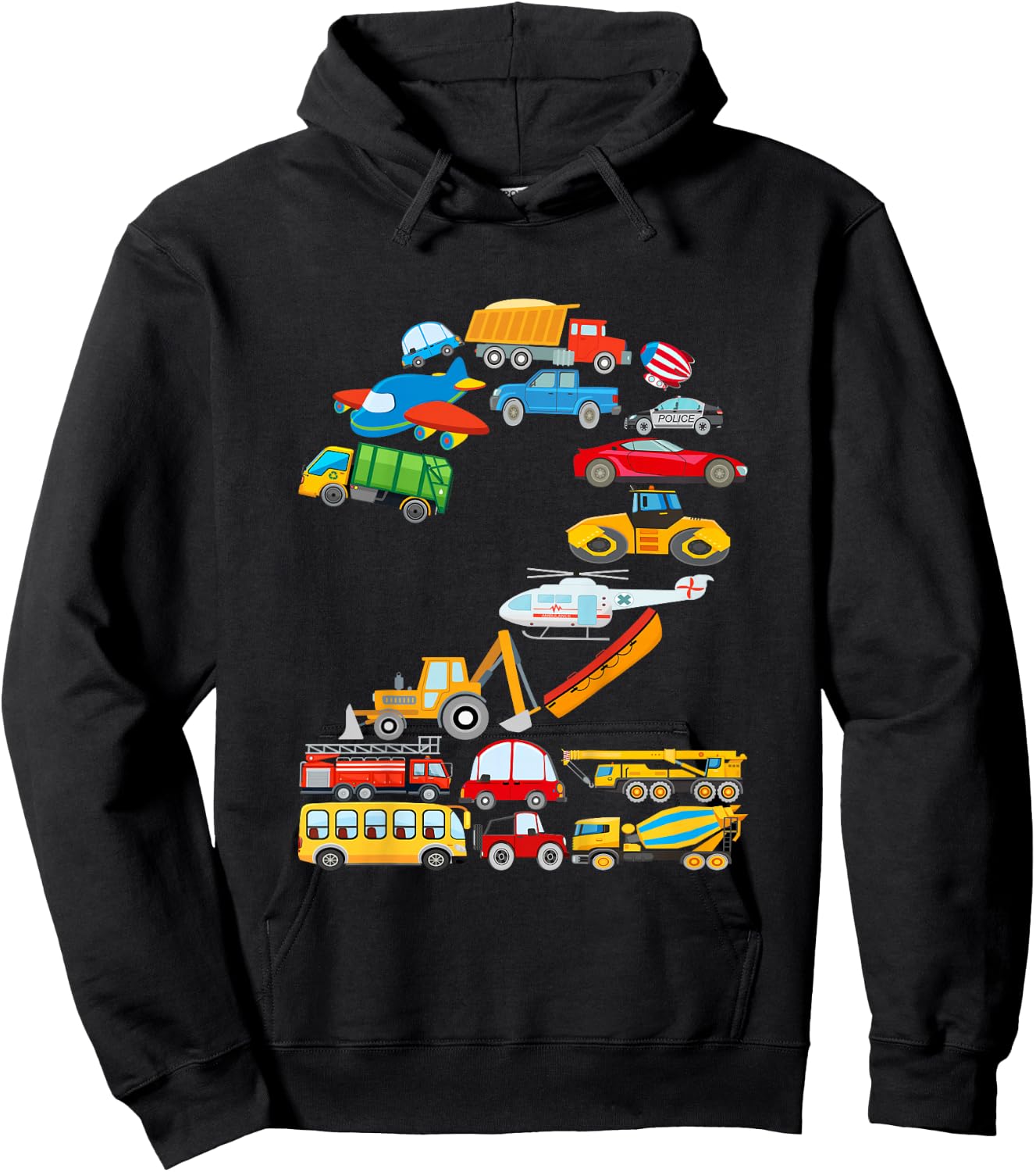 Kids 2nd Birthday for Boys Cars Vehicles Fire Truck Airplane Hoodie - Hoodie | Black