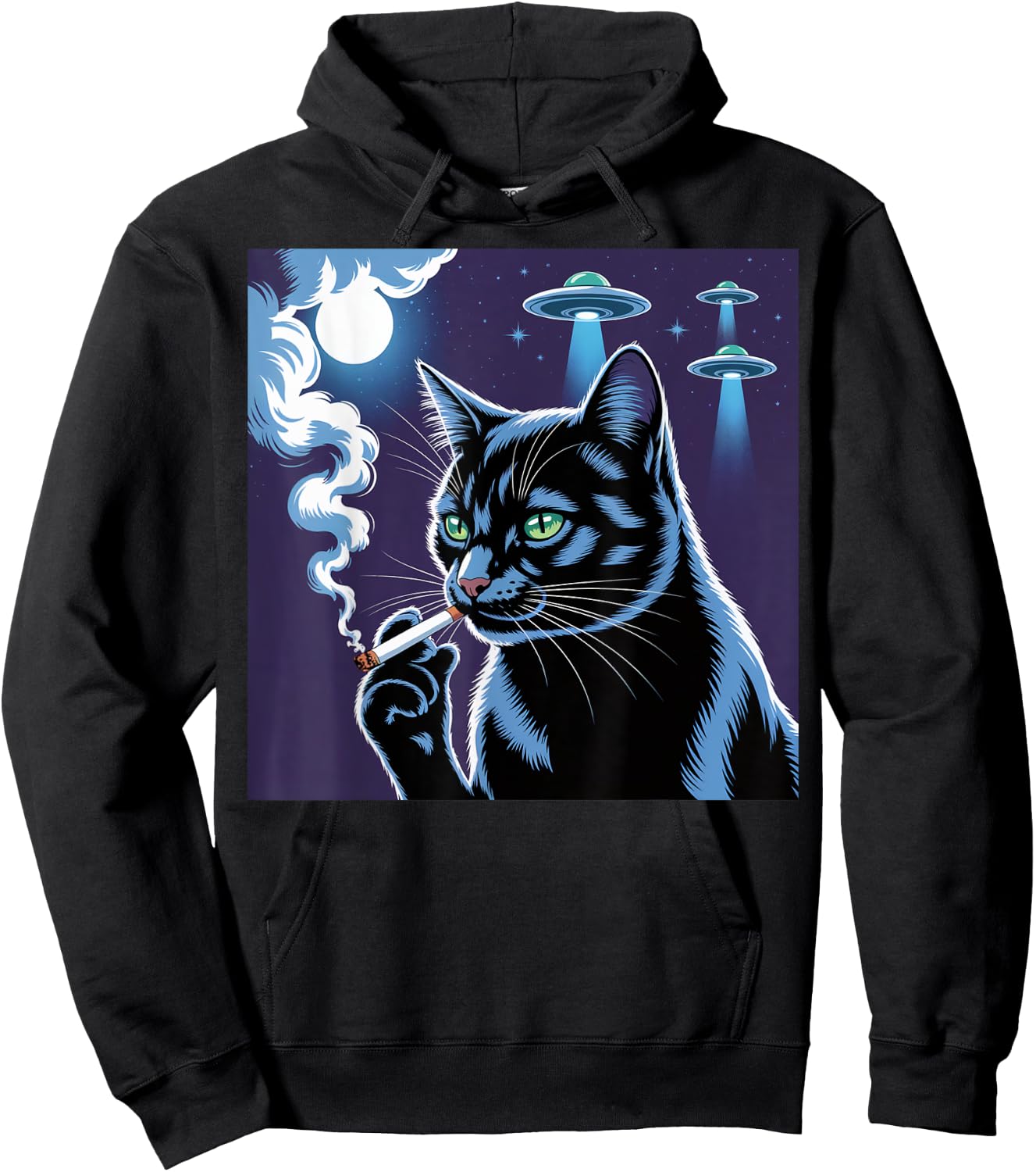Smoking Cat Selfie Alien UFO Cat Black Smoking Cigarette Hoodie - Hoodie | Black
