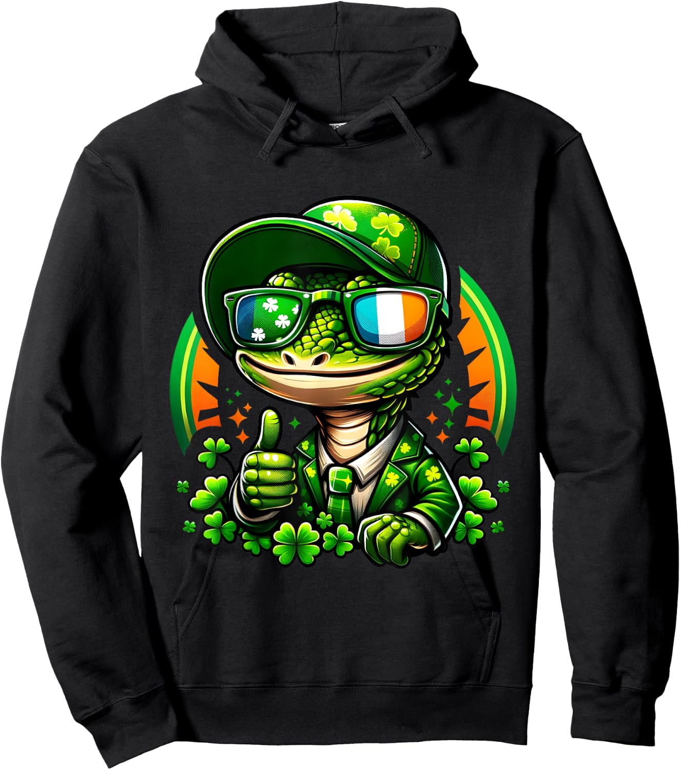 St Patrick's Day Funny Lizard Lucky Charm Clover Adult Kids Hoodie - Hoodie | Black