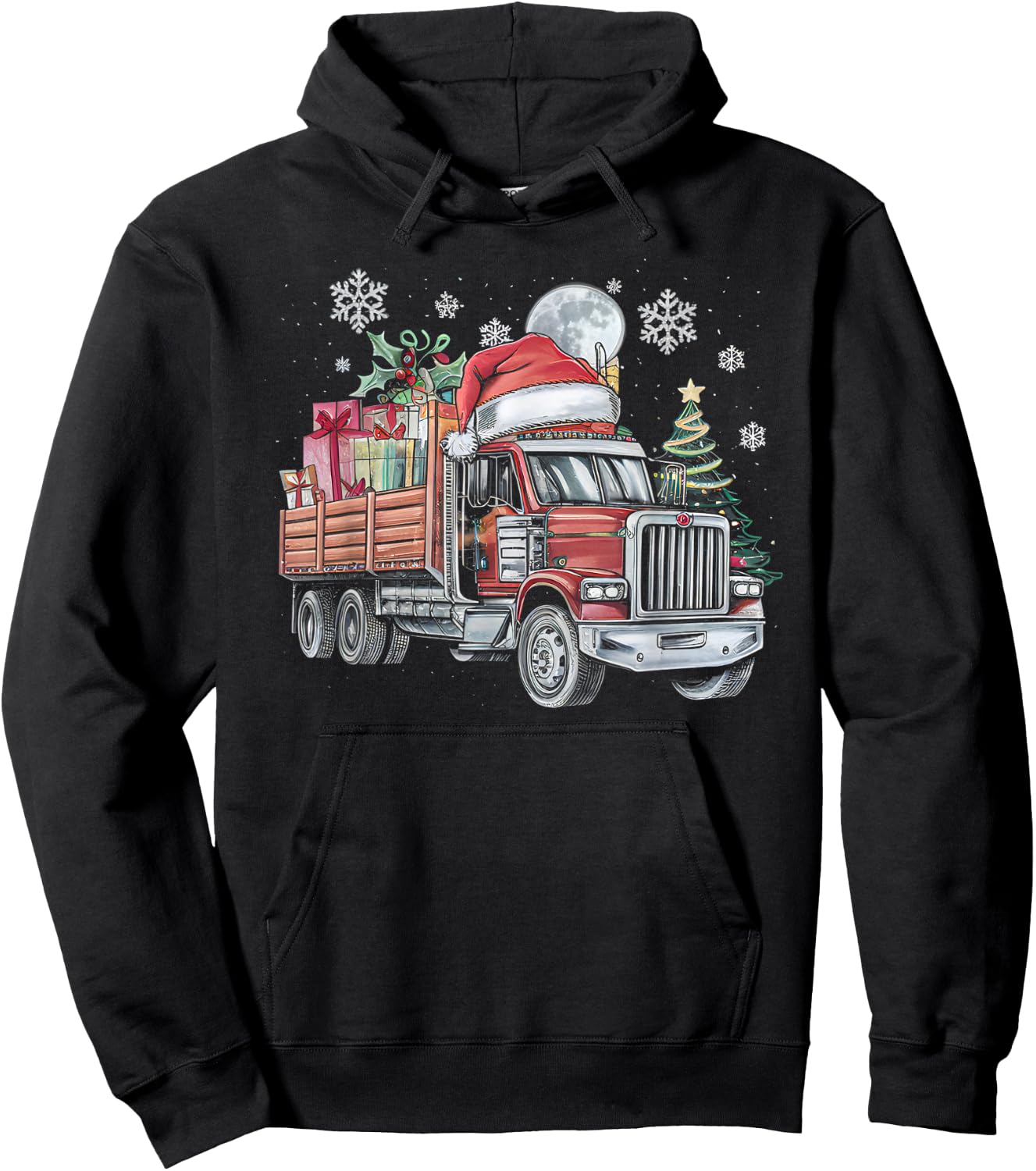 Santa Truck Lights Christmas Driving Xmas Boys Kids Toddler Hoodie - Hoodie | Black