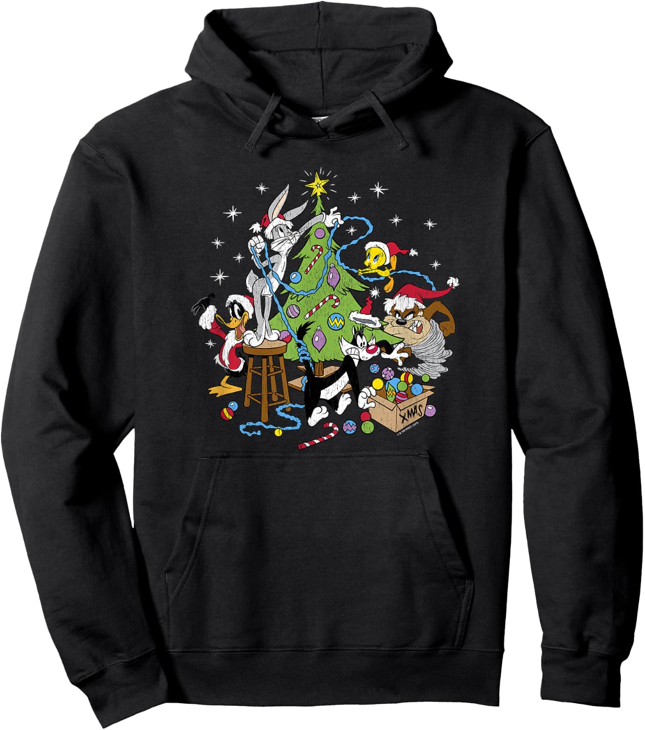Looney Tunes Christmas Group Shot Decorate The Tree Hoodie - Hoodie | Black