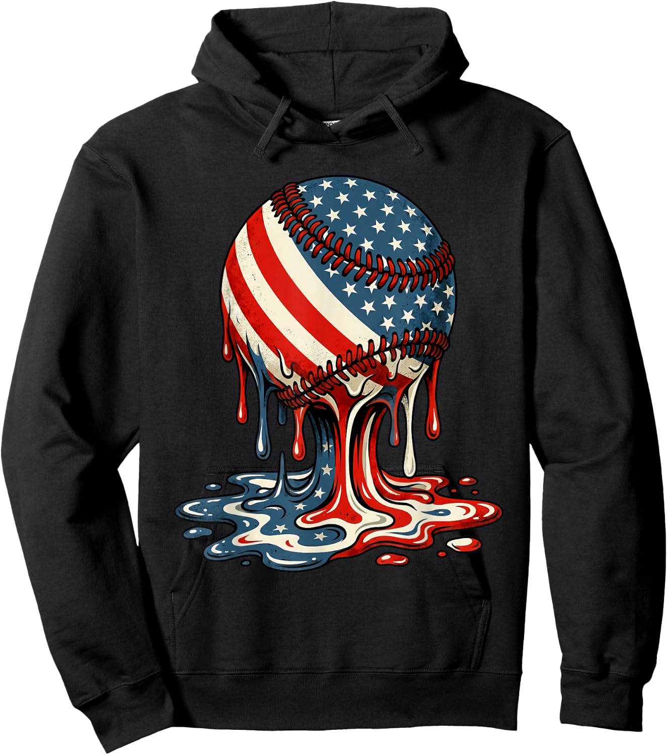 4th of July Baseball Drip Patriotic American Boys Kids Youth Hoodie - Hoodie | Black