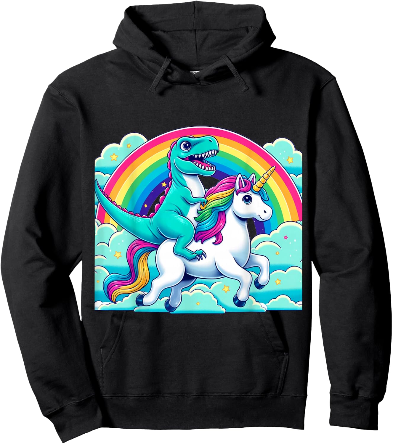 Dino-Ride Fantasy: Pride Dinosaur on Unicorn Rainbow LGBTQ Hoodie - Hoodie | Black