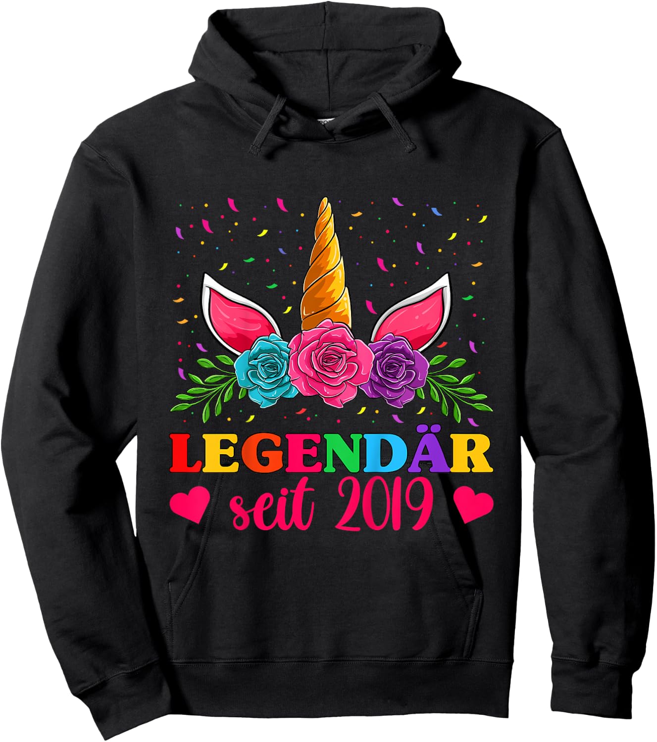 4. Geburtstag Mädchen Shirts, Legendar Seit 2019 Einhorn Hoodie - Hoodie | Black