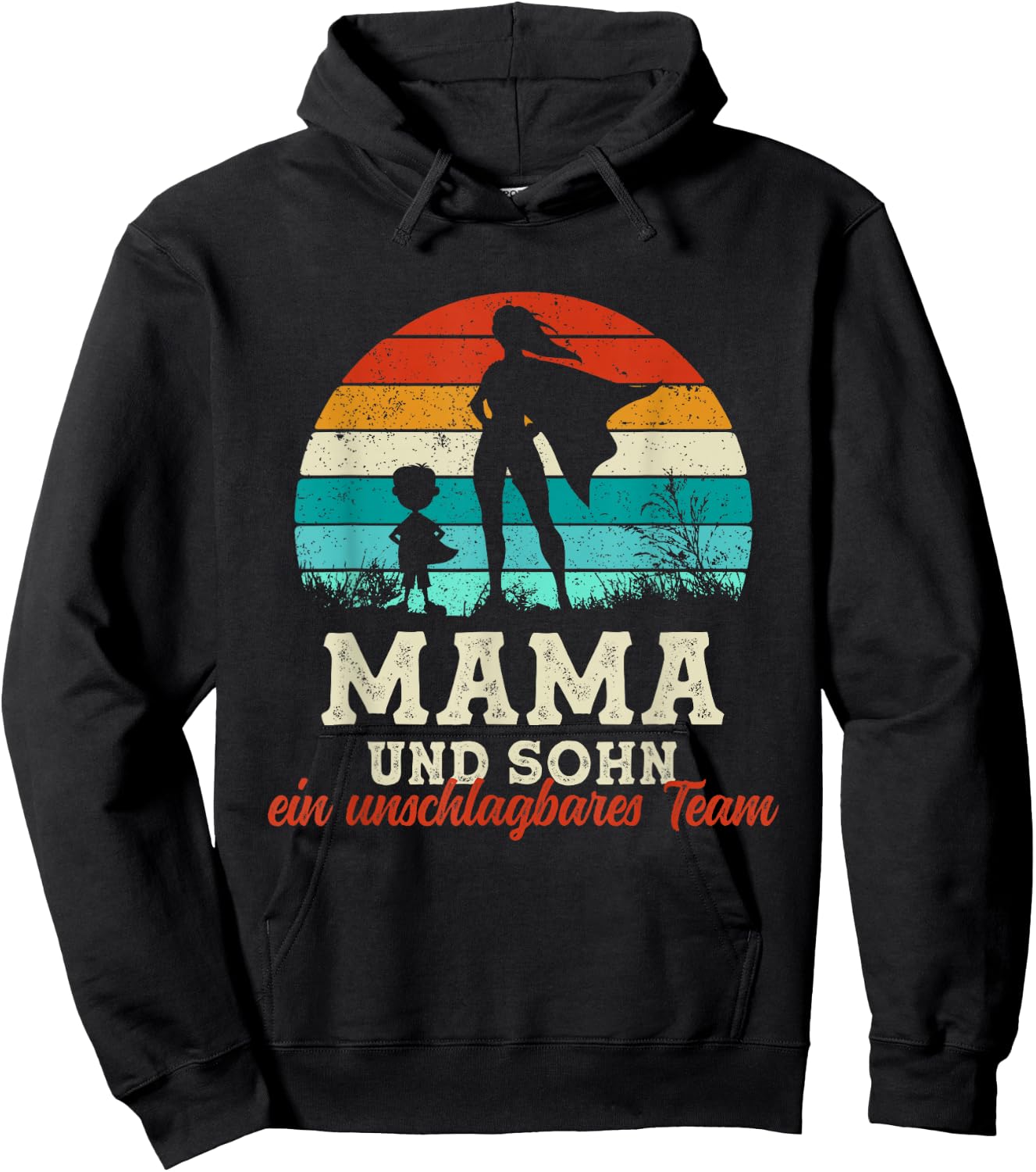 Team Mama and Son Superhero Mother's Day Proud Super Mama Hoodie - Hoodie | Black