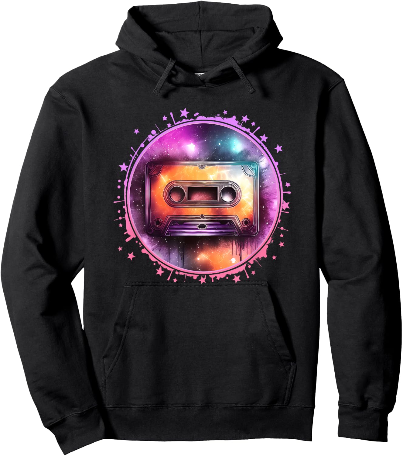 80s 90s Retro Party Outfit with Cassette Tape Shirt Vintage Hoodie - Hoodie | Black