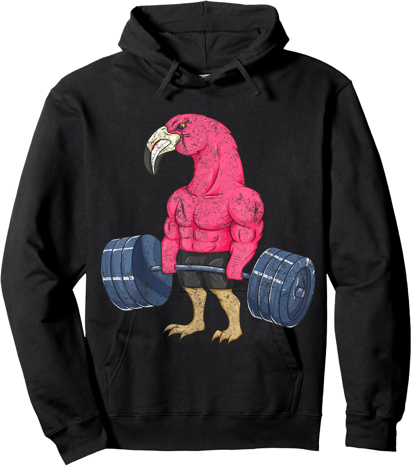 Vintage Flamingo Weightlifting Bodybuilder Muscle Fitness Hoodie - Hoodie | Black