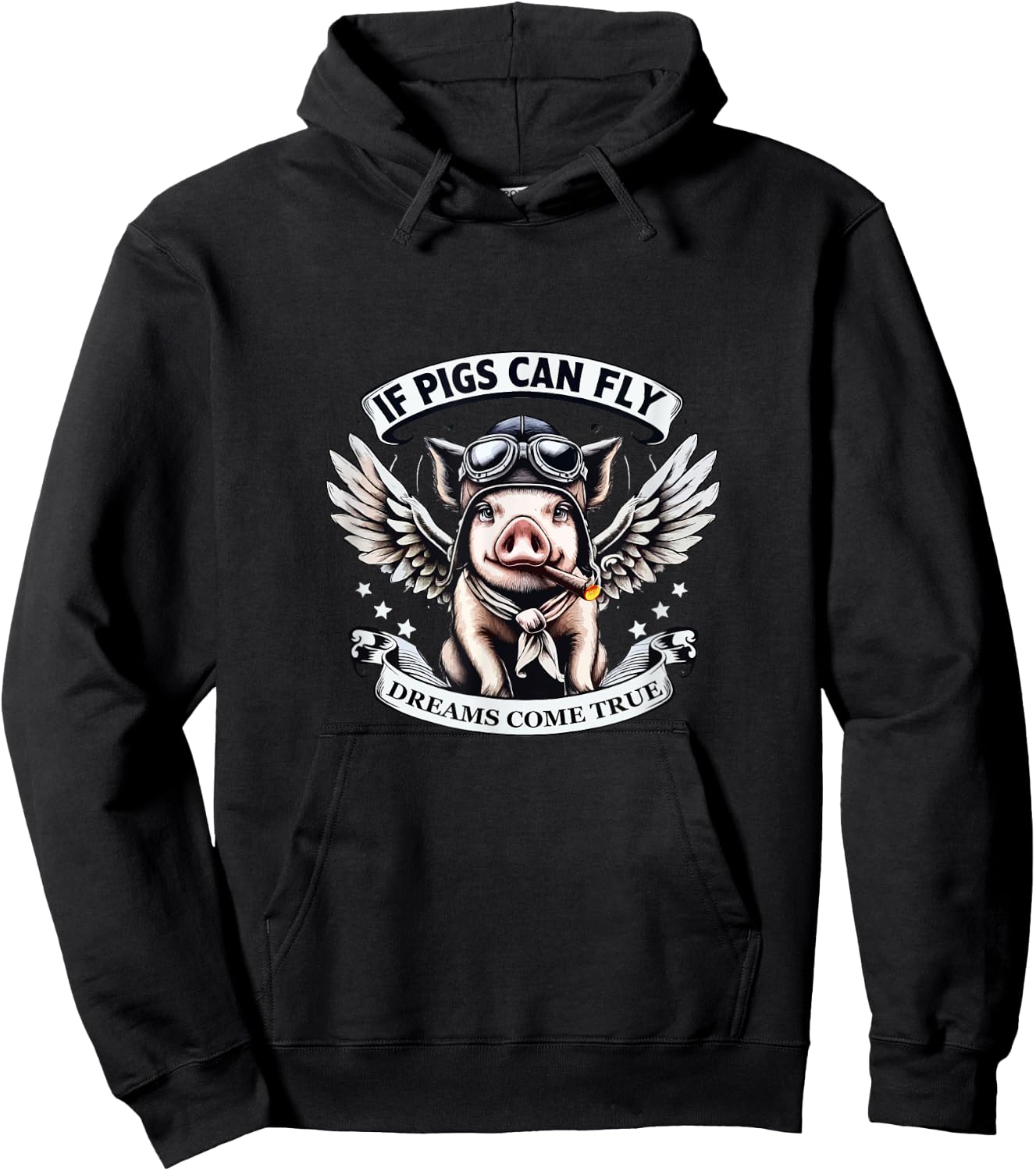 Comic Pig With Wings Hoodie - Hoodie | Black