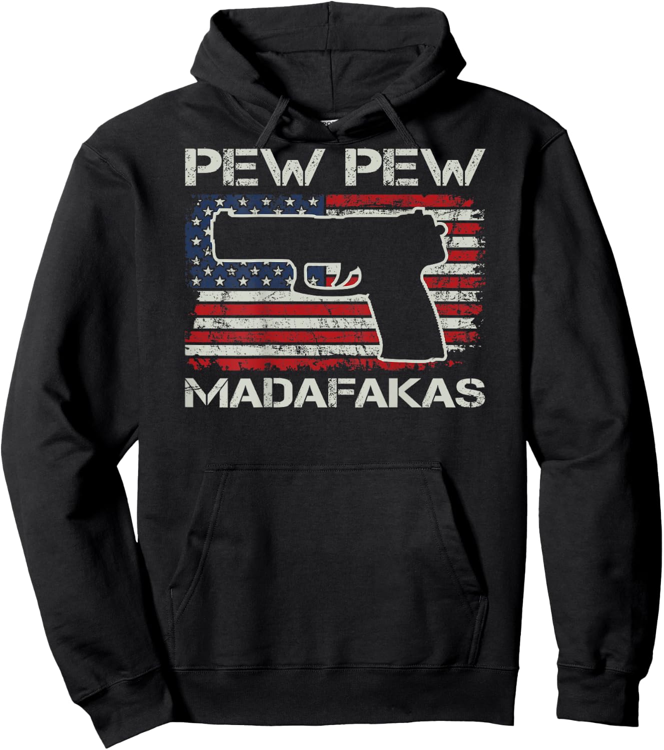 Pew Pew Madafakas - 9mm .45 Pistol USA Flag Pro Gun (BACK) Women Men Hoodie - Hoodie | Black