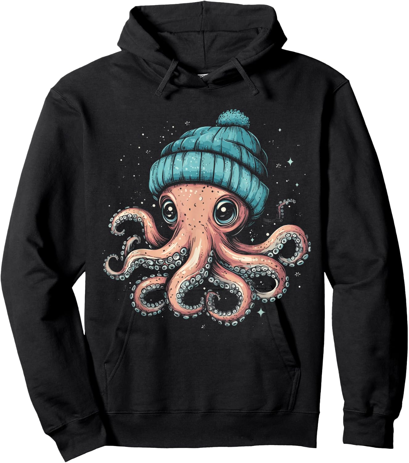 Octopus Wearing Beanie Funny Cute Ocean Animal Kraken Winter Hoodie - Hoodie | Black