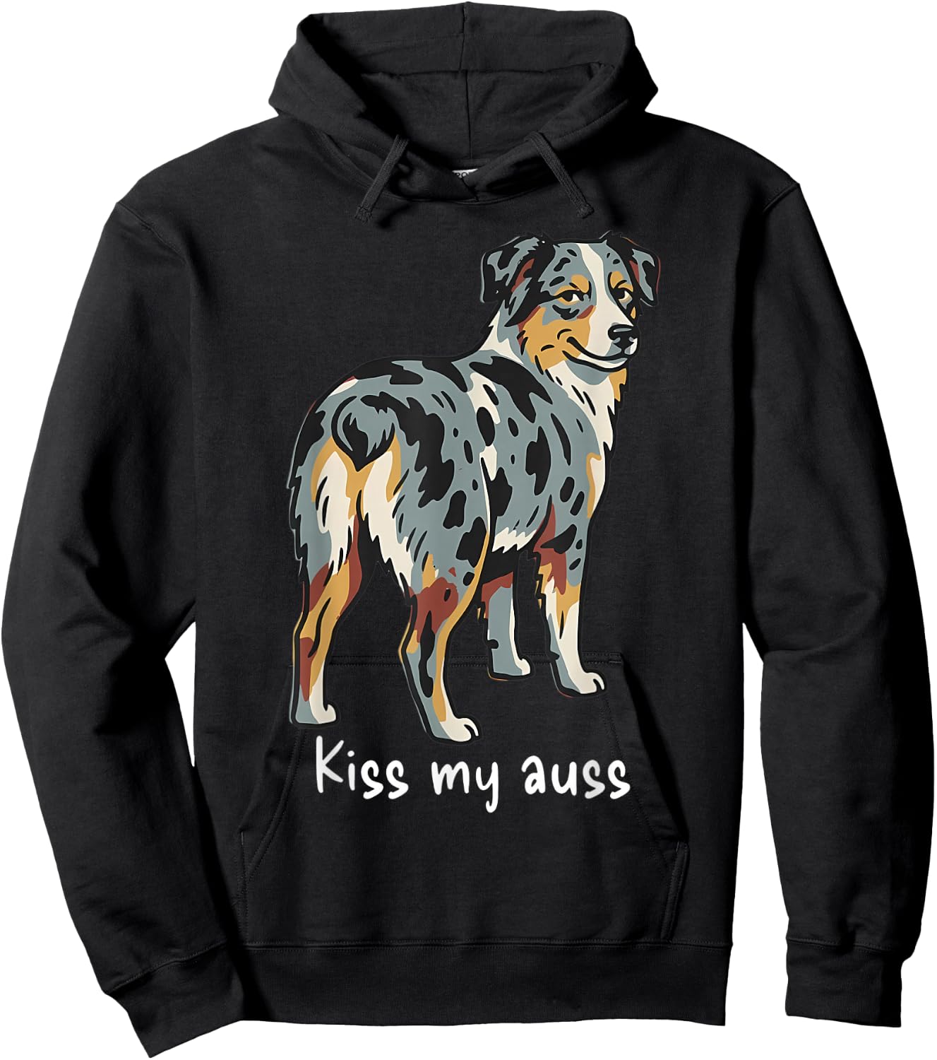 Funny Kiss My Auss Australian Shepherd Dog Mini Aussie Hoodie - Hoodie | Black