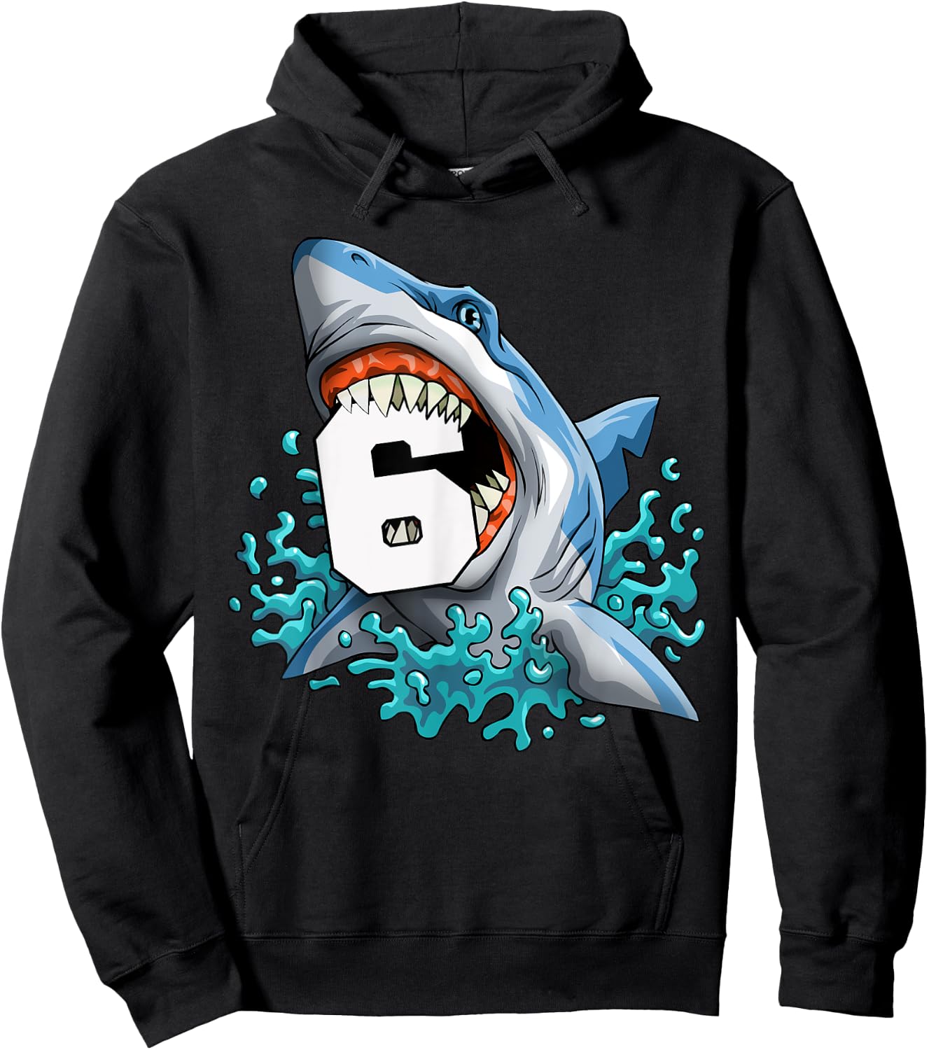 Kids Shark 6th Birthday Boys Funny Shark 6 yrs Old Birthday Hoodie - Hoodie | Black