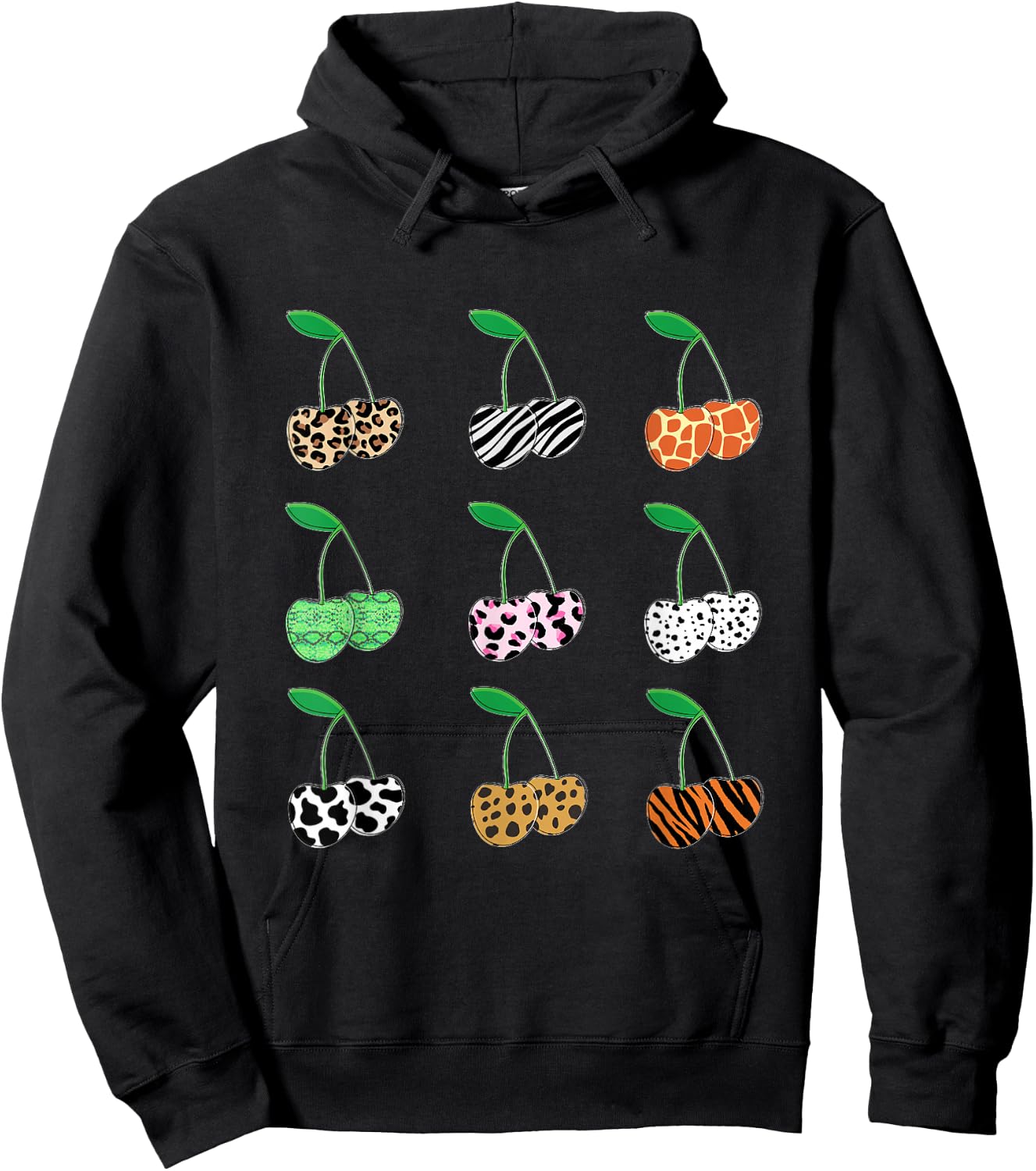 Cherry Animal Print Leopard Hoodie - Hoodie | Black