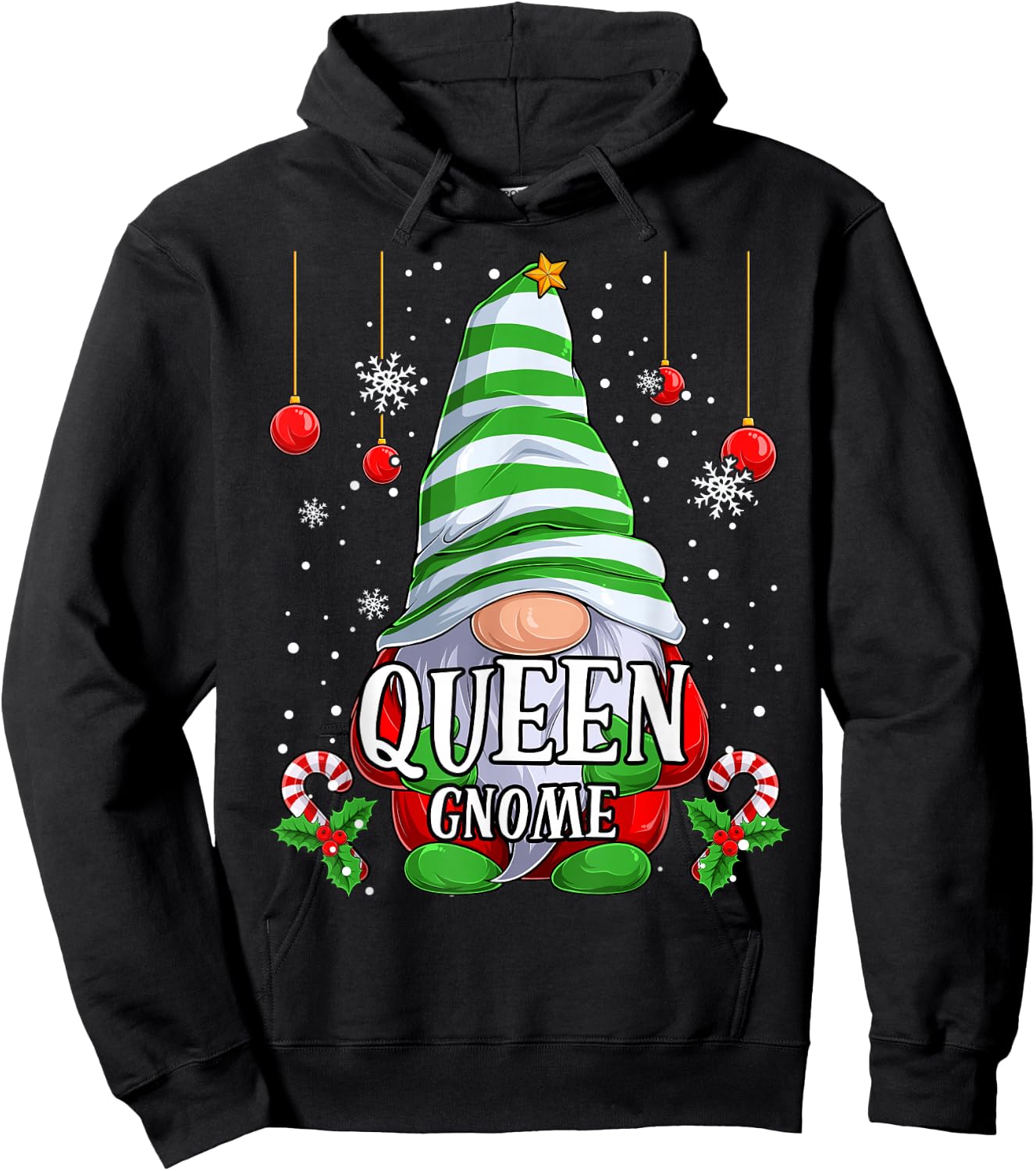 Queen Gnome christmas pajamas matching family group Hoodie - Hoodie | Black