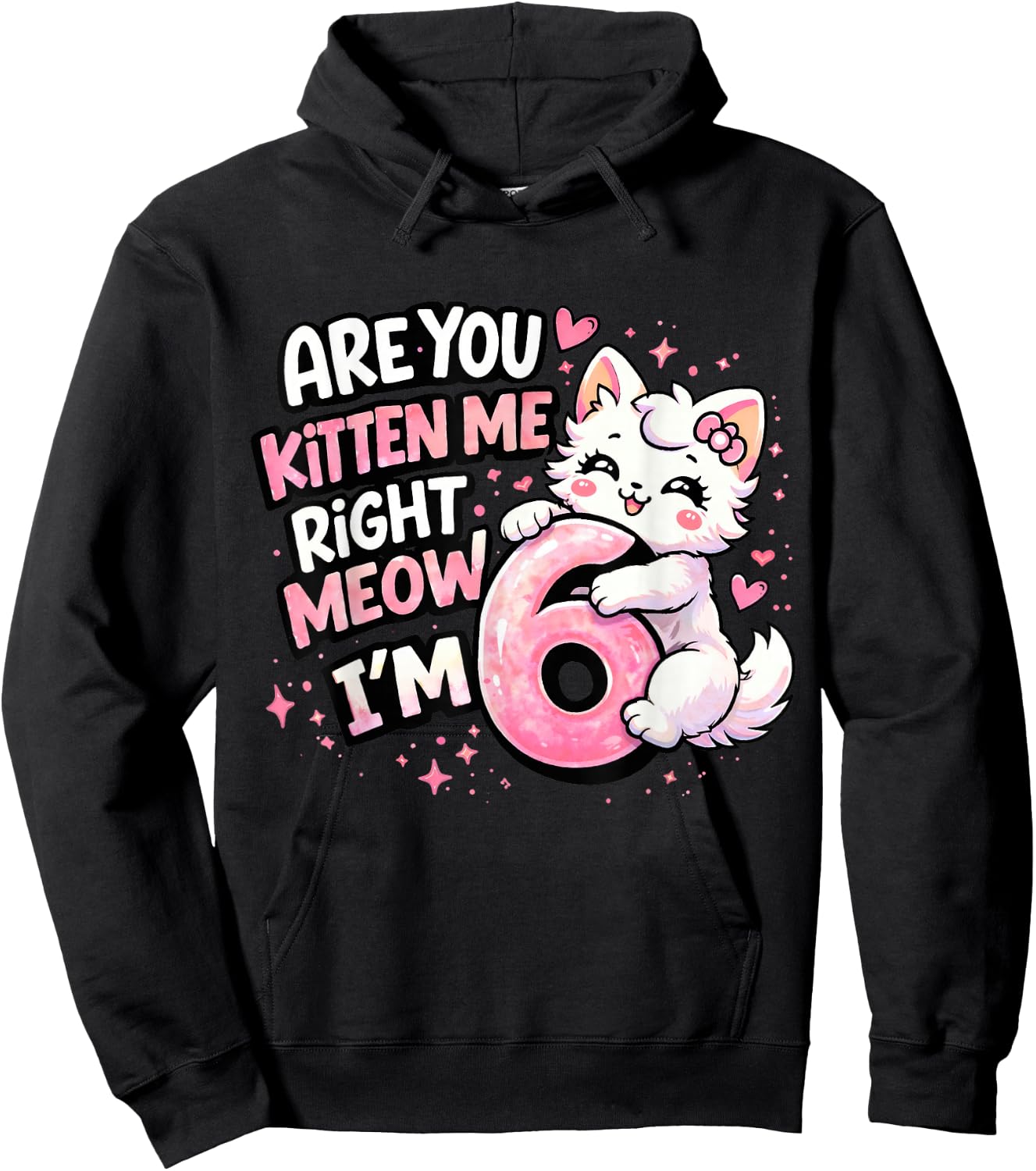 6th Birthday Girl Cute Kitten Cat 6 Year Old Birthday Party Hoodie - Hoodie | Black