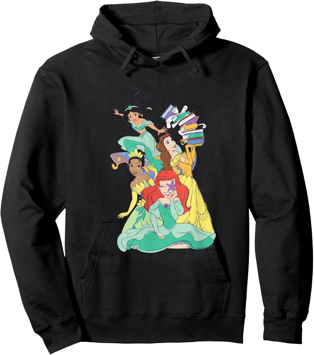 Disney Princess Jasmine Ariel Belle Tiana Pastel Art Hoodie - Hoodie | Black