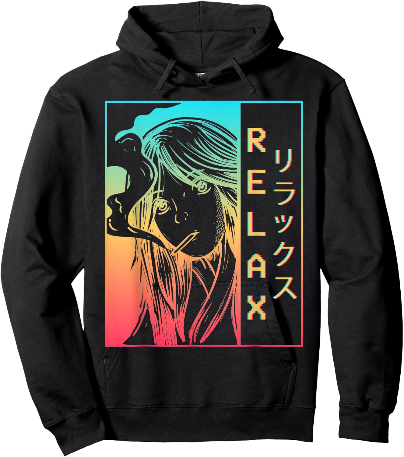Vaporwave Aesthetic Anime Girl Sad Japanese Relax Harajuku Hoodie - Hoodie | Black