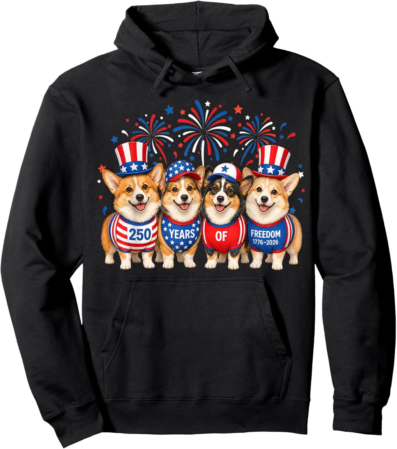 Corgi Dog 250 Years American 1776 2026 4th July Hoodie - Hoodie | Black