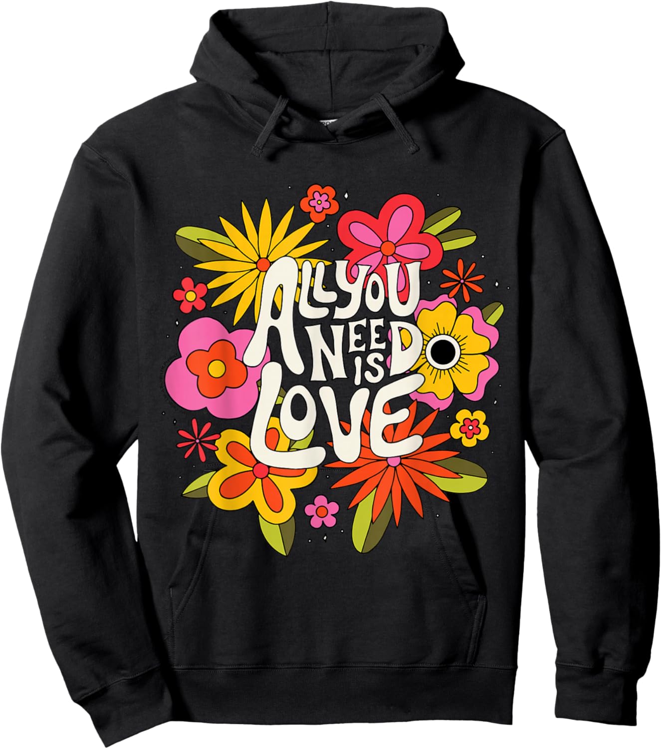 The Beatles - All You Need Is Love Retro Flowers , Black Hoodie - Hoodie | Black