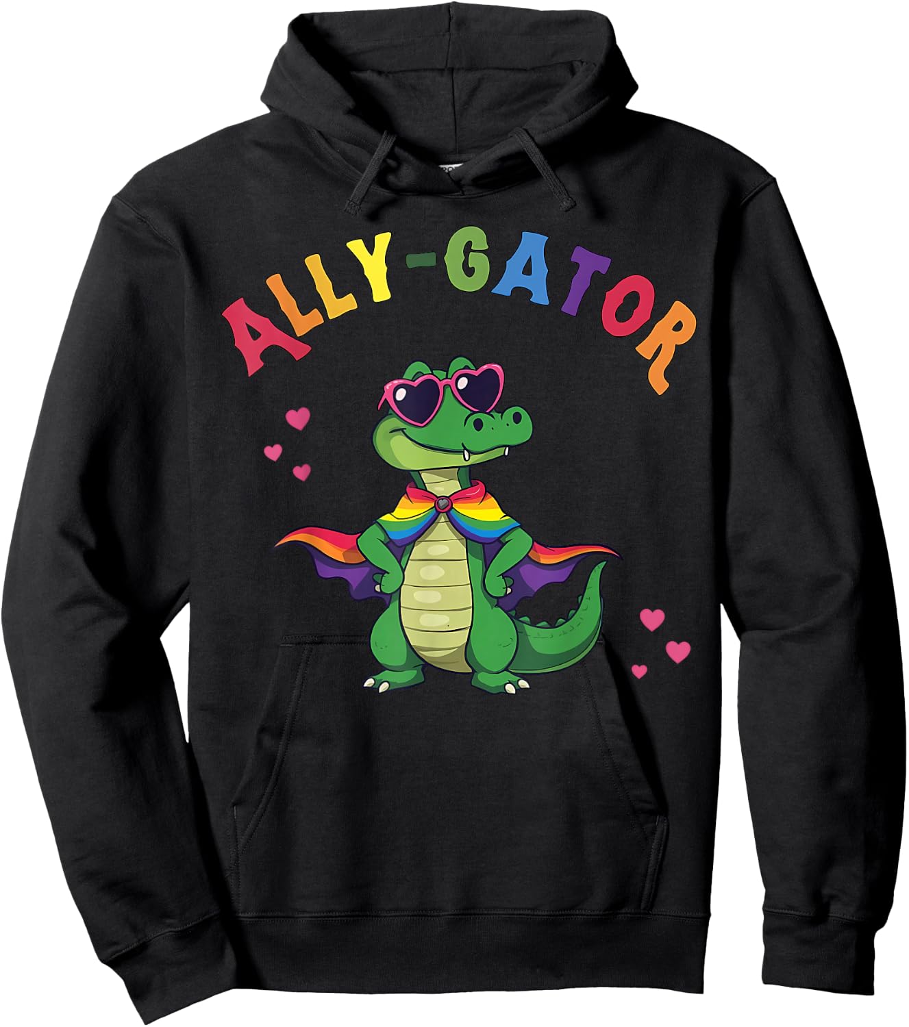 Ally Gator Pride LGBT Rainbow Flag Funny Alligator Men Women Hoodie - Hoodie | Black