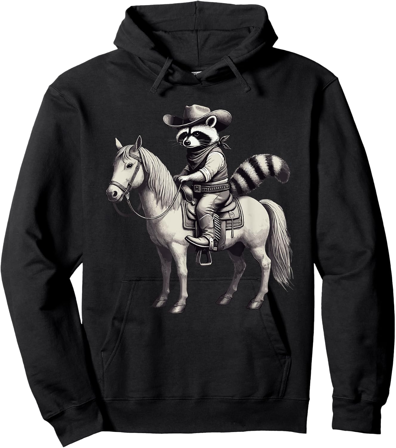 Raccoon Cowboy Vintage, Hat & Horse, Cowgirl, Funny Western Hoodie - Hoodie | Black