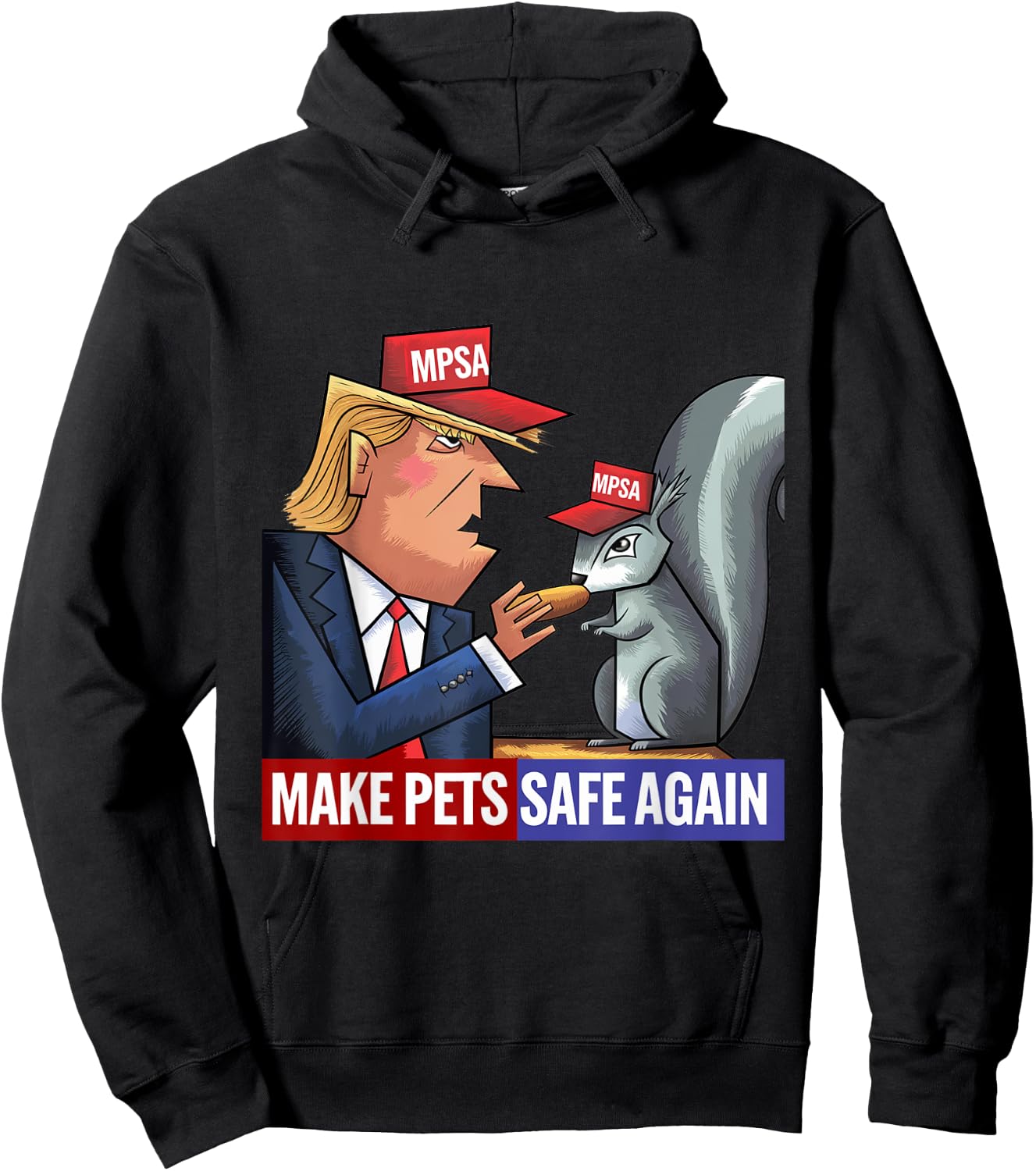 Funny Donald Trump Feeding a Peanut to a Squirrel Hoodie - Hoodie | Black