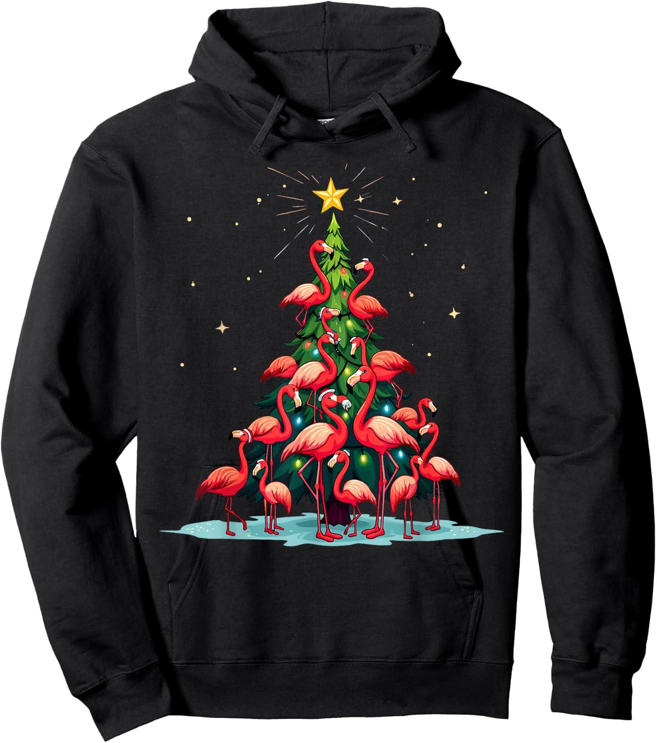 Flamingo Christmas Tree. Funny Pinkie Holiday Flamingo Hoodie - Hoodie | Black